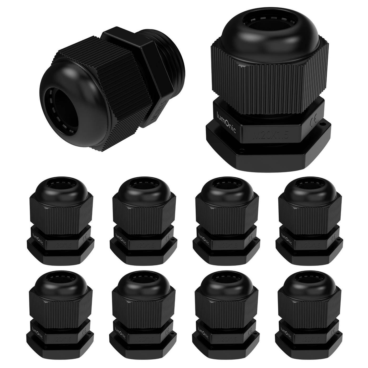 Lumonic 10x Kabelverschraubung M20 PG11 IP67 metrisch d7-12mm I Kabeldurchführung wasserdicht in schwarz I Verschraubungen, Schlauchdurchführung M20 PG11