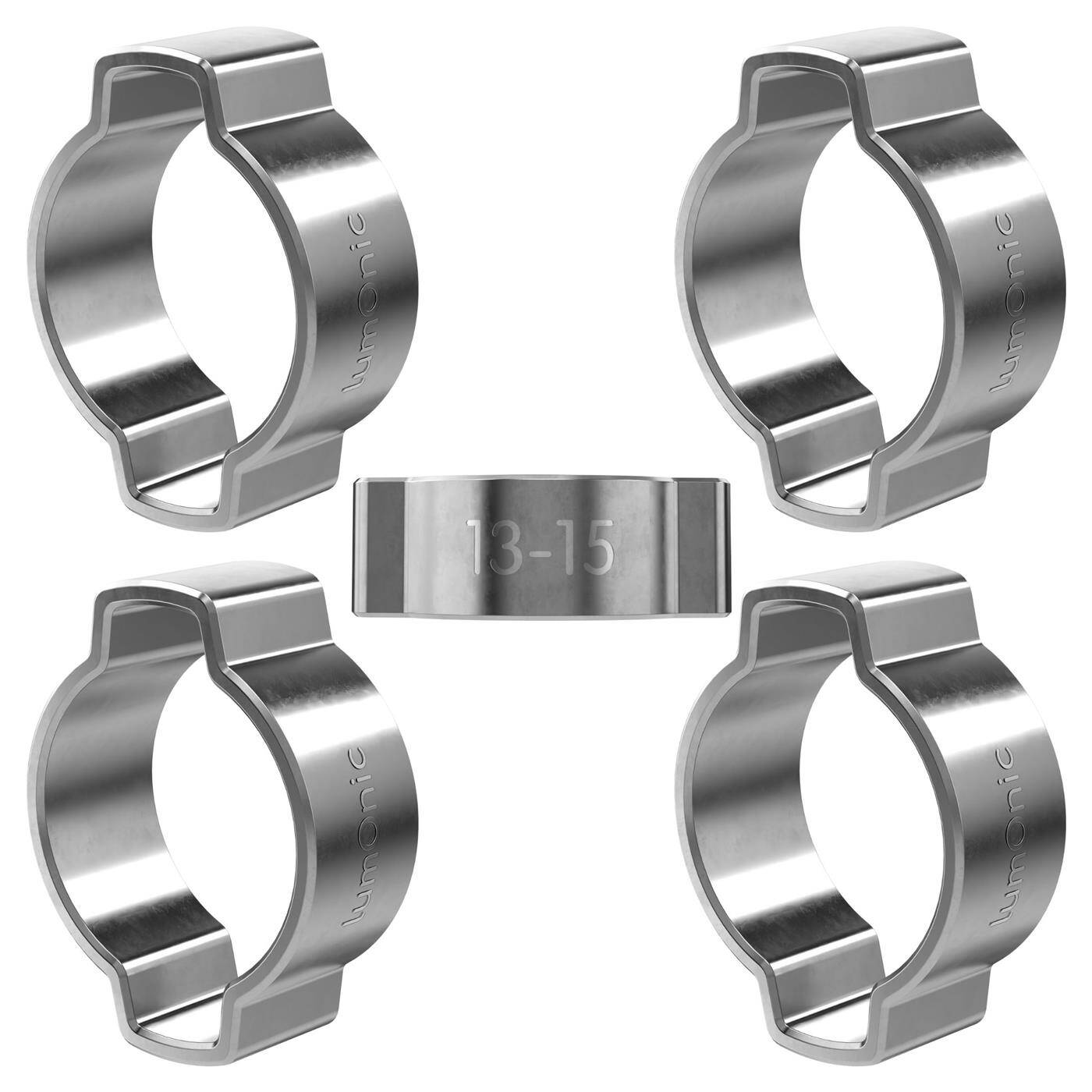 5x 2-ear clip 13-15mm V2A Stainless steel Two-ear clamp Hose clamp for Compressed air, Pipe systems, Garden, CAR