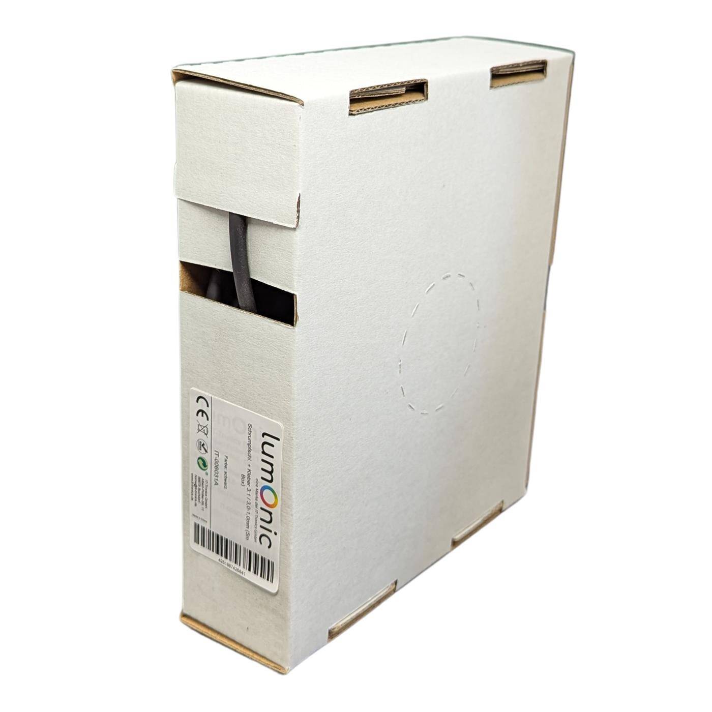 Lumonic 5m Schrumpfschlauch Box 3:1 mit Kleber Schwarz - Hier von: 3mm auf 1mm - Dickwandiger Schrumfpschlauch in verschiedenen Größen
