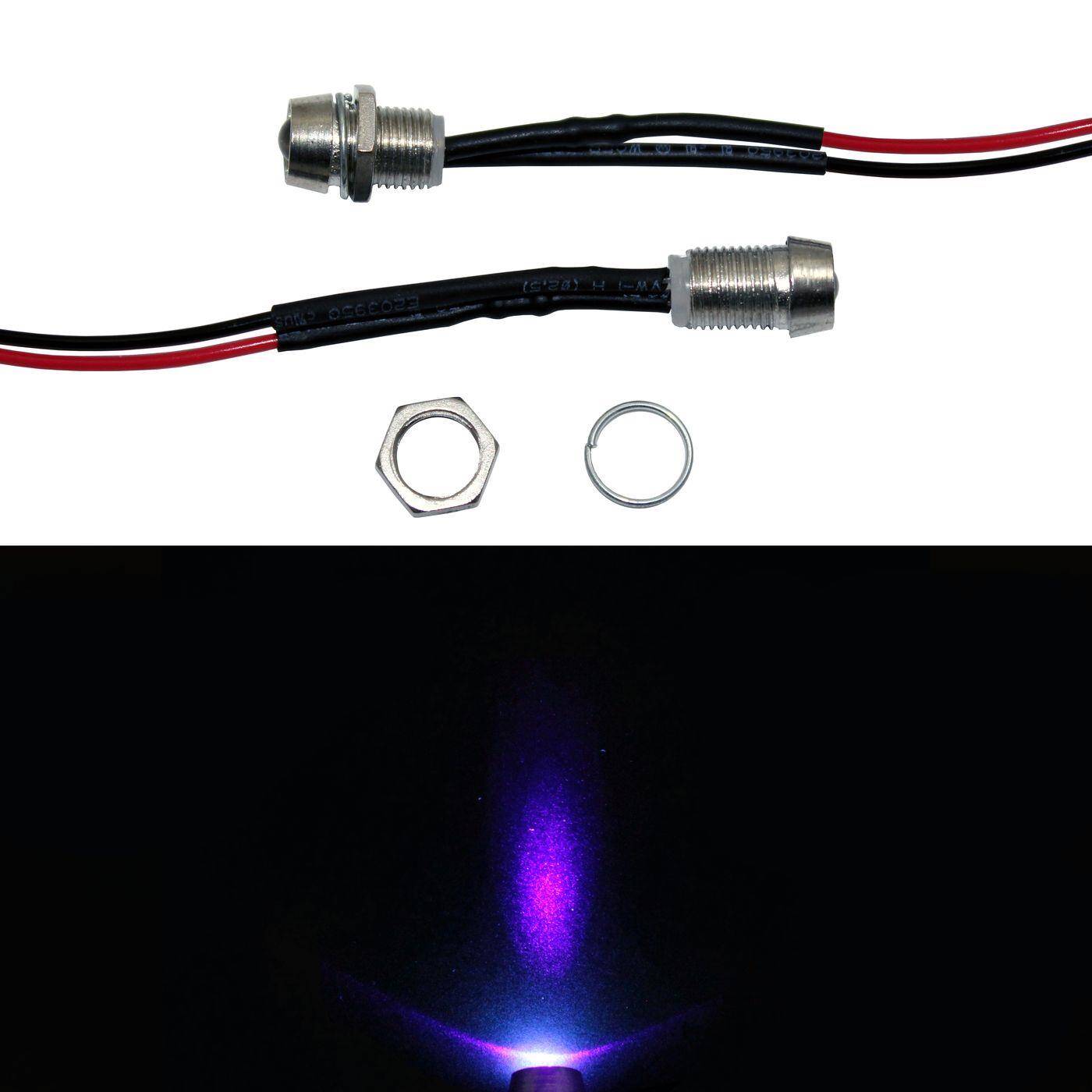 10x Superhelle Signal Schraub LEDs Ultraviolett UV 12V 20cm Kabel 500…700mcd 45°