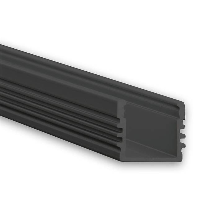 1m LED Profil PL2 Schwarz 16,8x13mm Aluminium Aufbauprofil für 12mm LED Streifen