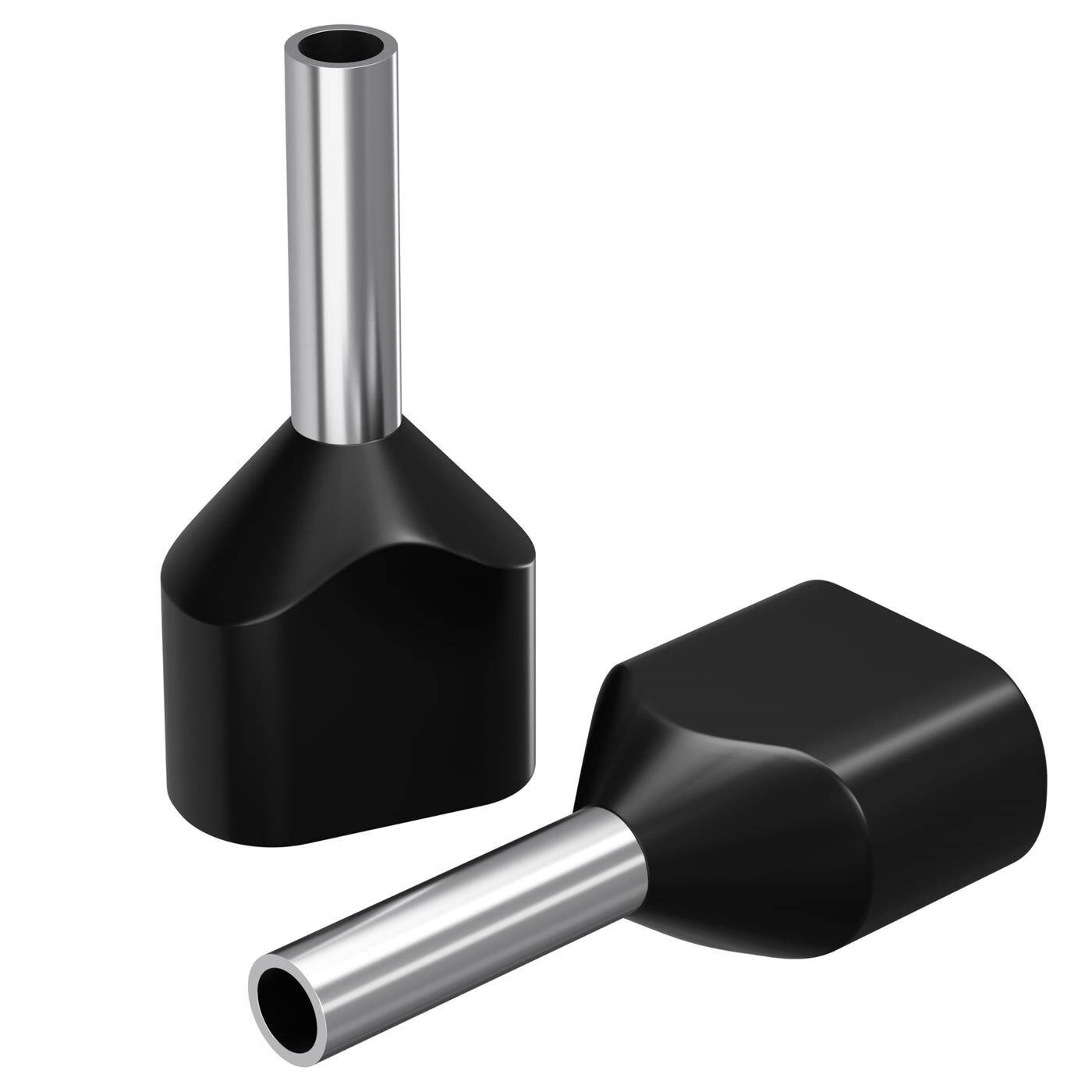 100x Twin Aderendhülse isoliert 2x 1,5mm² Schwarz Kupfer verzinnt 2,2x8mm Hülse