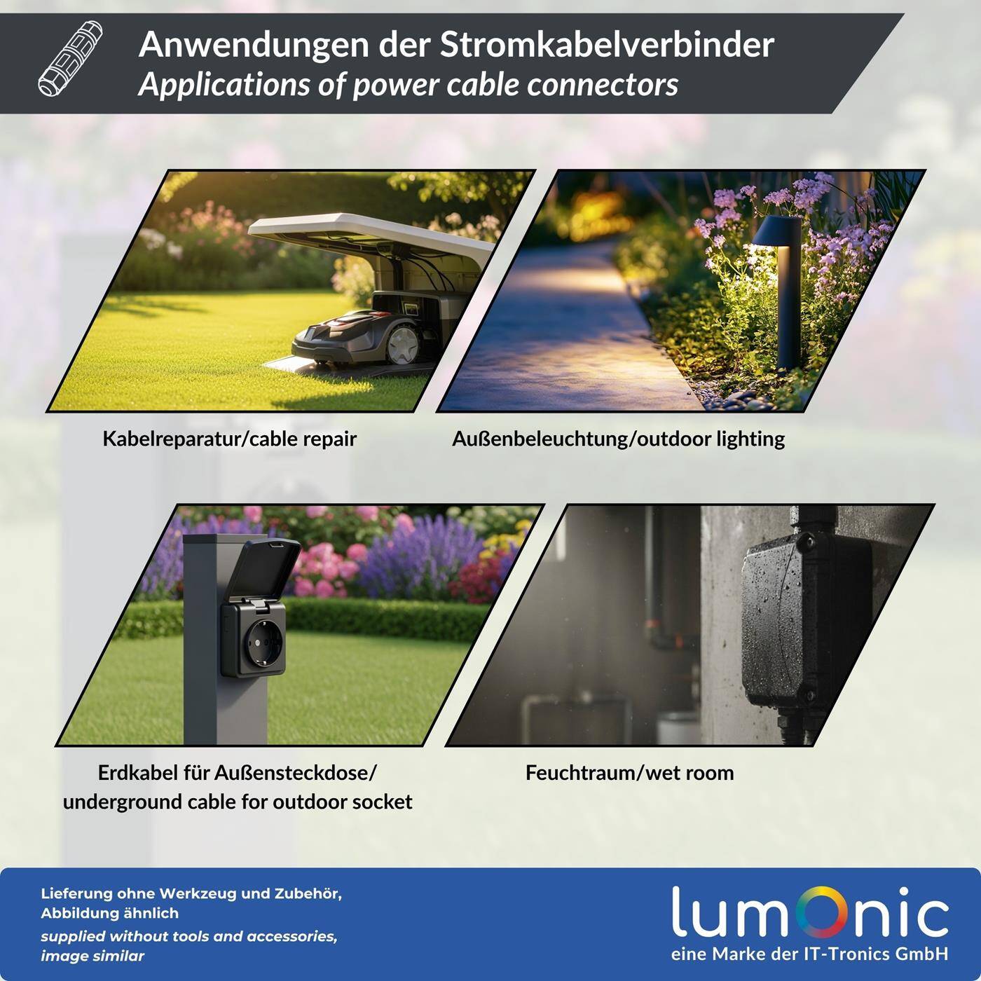 Lumonic Stromkabelverbinder wasserdicht IP68 | schnelle, sichere Kabelreparatur | für Kabel 0,5-2,5mm² | -40°C bis+ 105°C | Kabelverbinder für Outdoor, Garten, Erdkabel