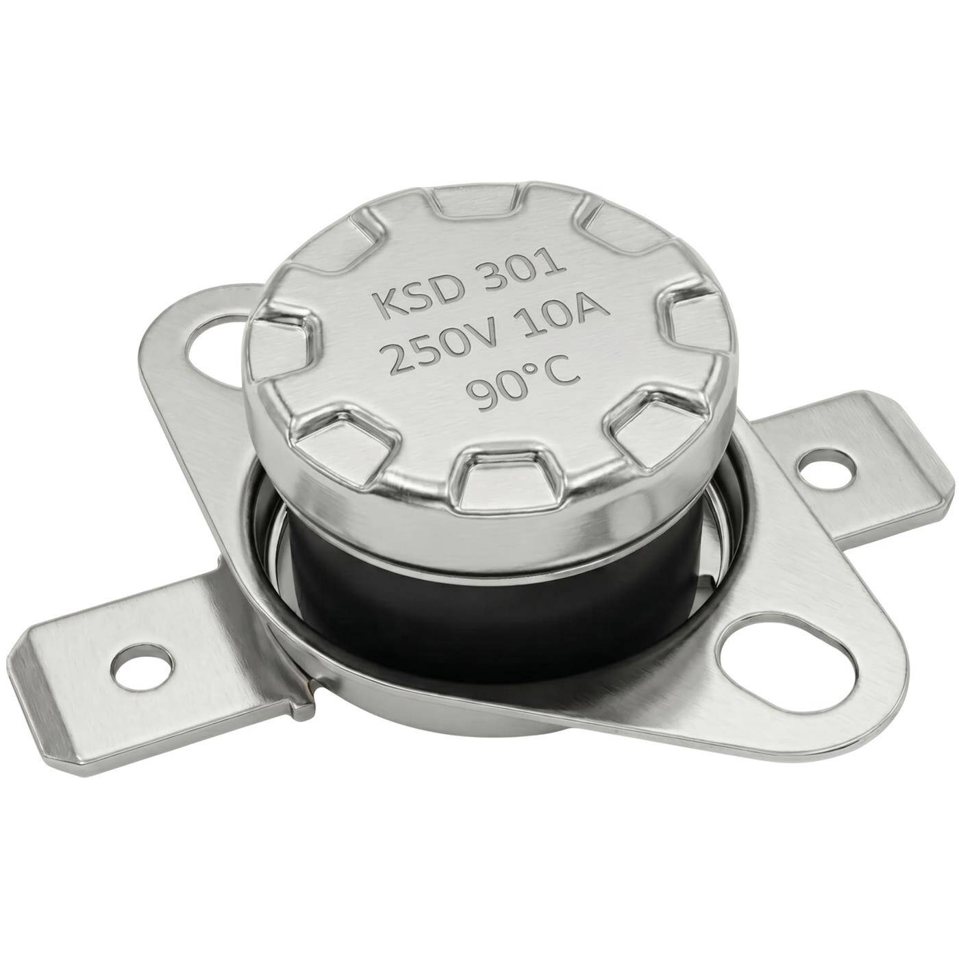 Lumonic KSD301 Temperaturschalter rund | 90°C ± 5°C | Öffner NC | max. 250V AC/10A | Flachstecker | Ø15×12mm | Thermoschalter, Bimetall | Kaffeemaschinen, Bügeleisen, Backöfen, Heizungen