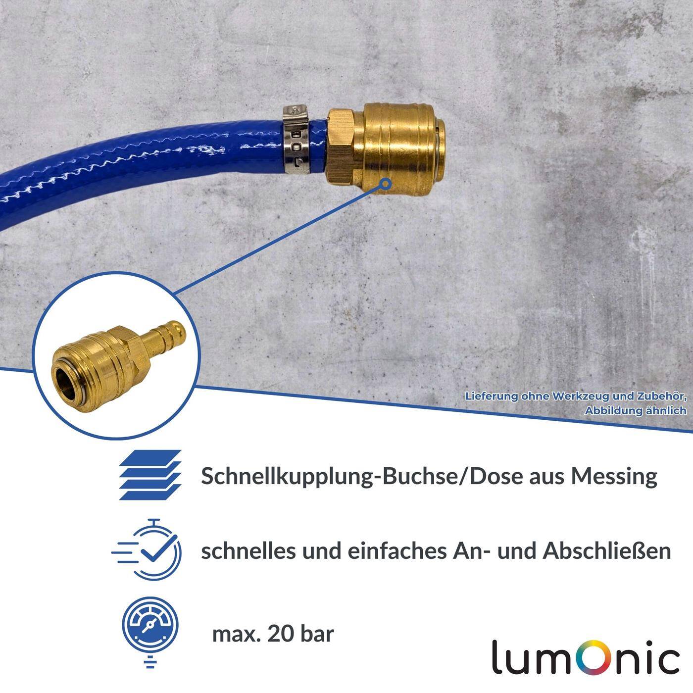 Kupplungsdose mit Schlauchstutzen für 6mm Schlauch aus Messing Druckluftkupplung-Buchse Schnellkupplung für Werkstätten, Betriebe und Heimwerker