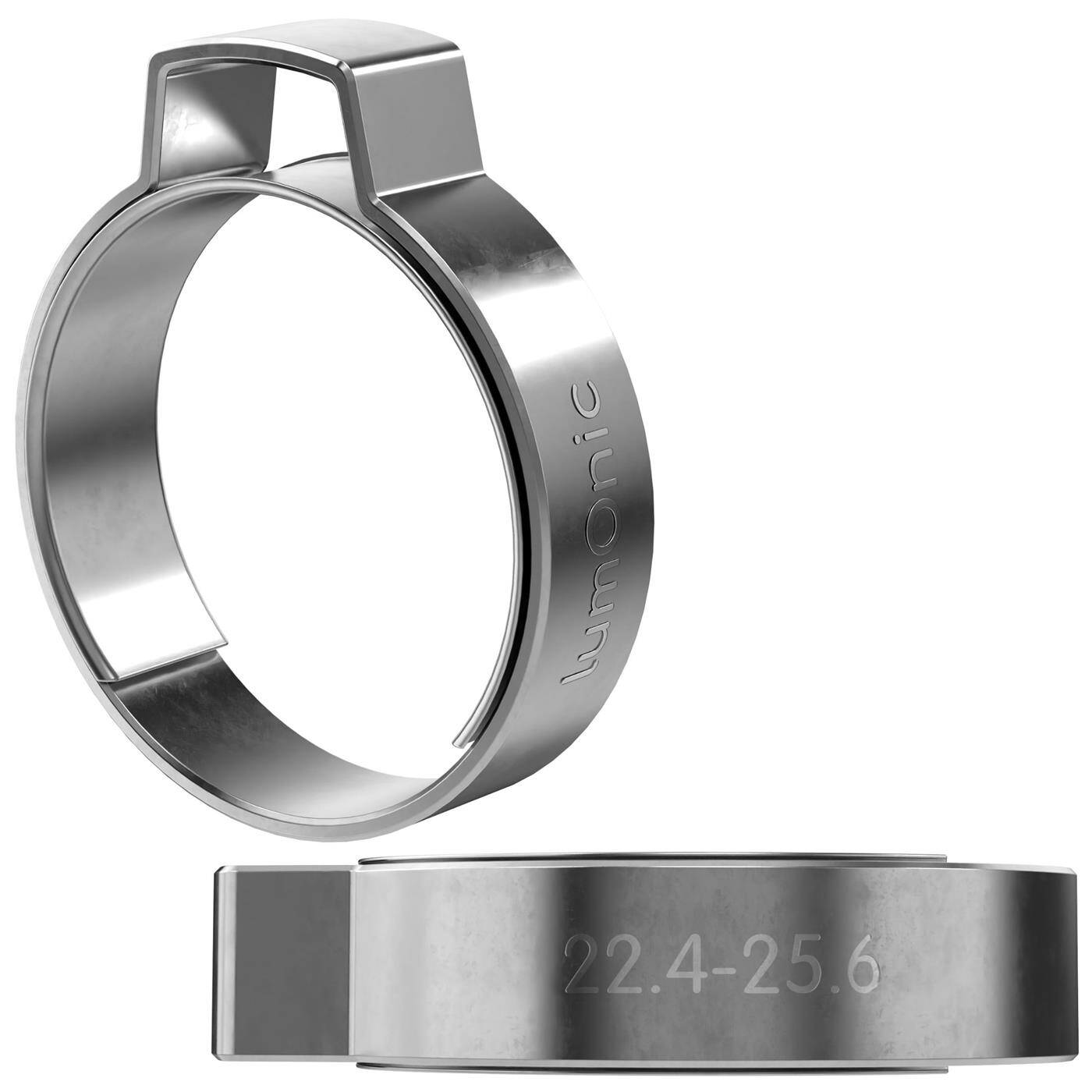 Lumonic I 2x 1-ear clip 22,4-25,6mm I V2A Stainless steel I Single ear clip I Hose clamp I for Compressed air, Pipe systems, Garden, CAR