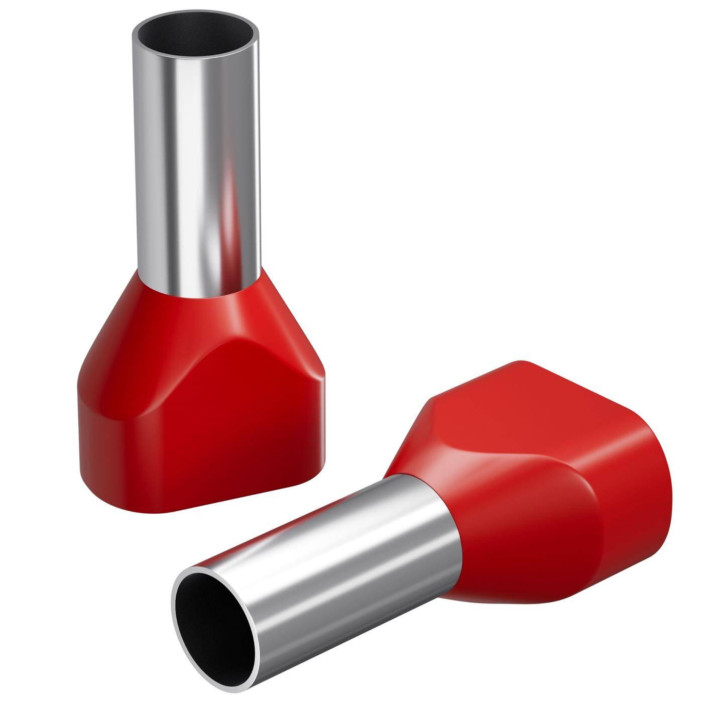 100x Twin Aderendhülse isoliert 2x 10mm² Rot Kupfer verzinnt 6,8x14mm Hülse