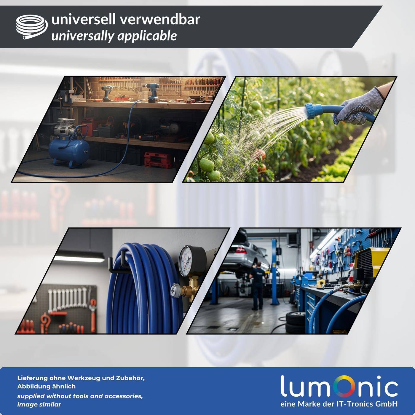 100m Druckluftschlauch 13mm Druckluft & Bewässerung Wasserschlauch PVC Schlauch bis 16 bar flexibel, abriebfest und gewebeverstärkt