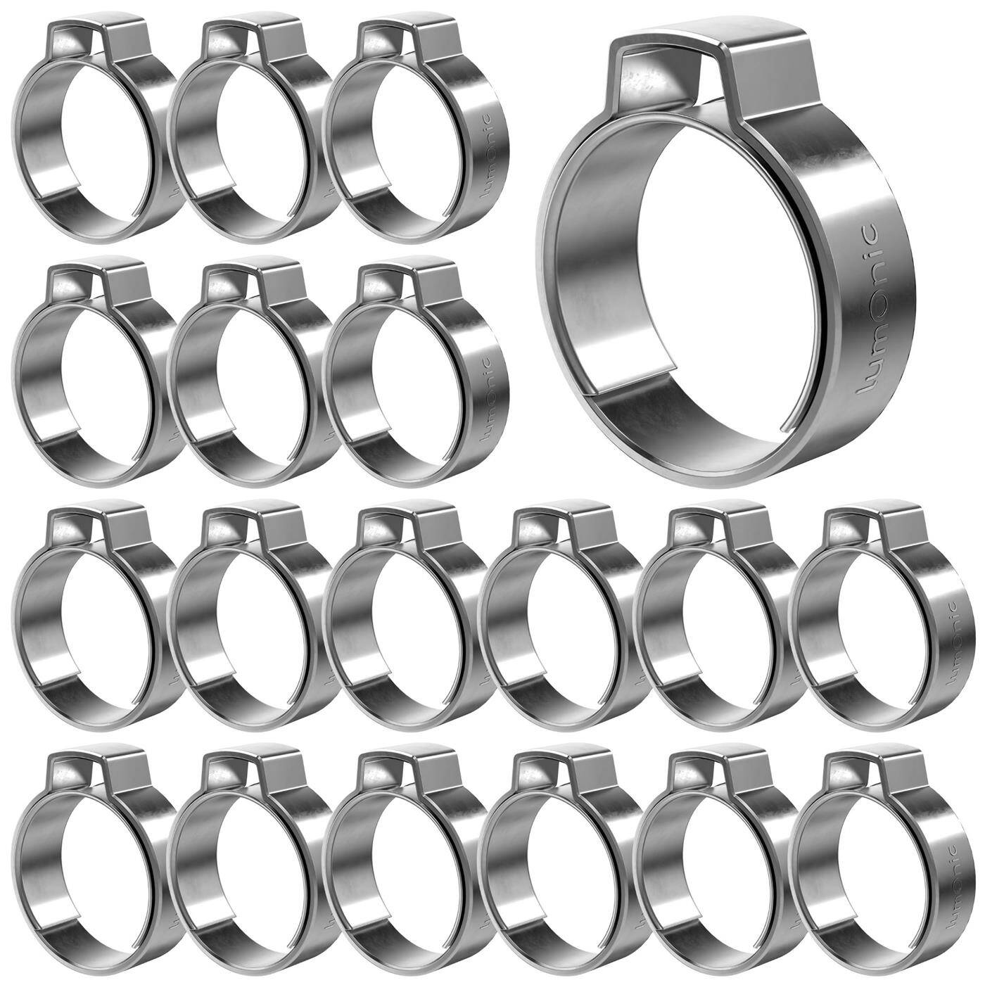 20x 1-Ohr-Schelle 16,6-19,8mm V2A Edelstahl Einohrschelle Schlauchschelle für Druckluft, Rohrsysteme, Garten, KFZ