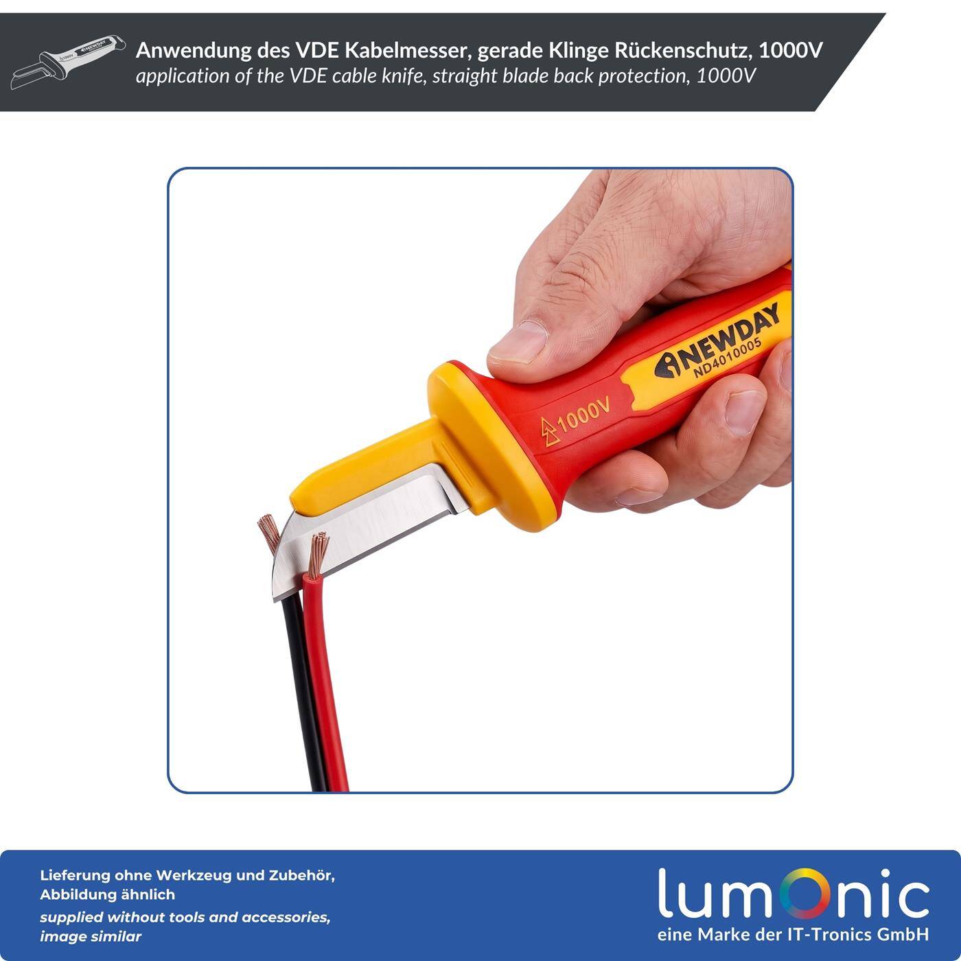 Lumonic VDE Cable Cutter 1000V, Straight Blade with Back Guard—Plastic-Coated Blade Back, 5Cr13 Blade Steel, Protective Cap Included