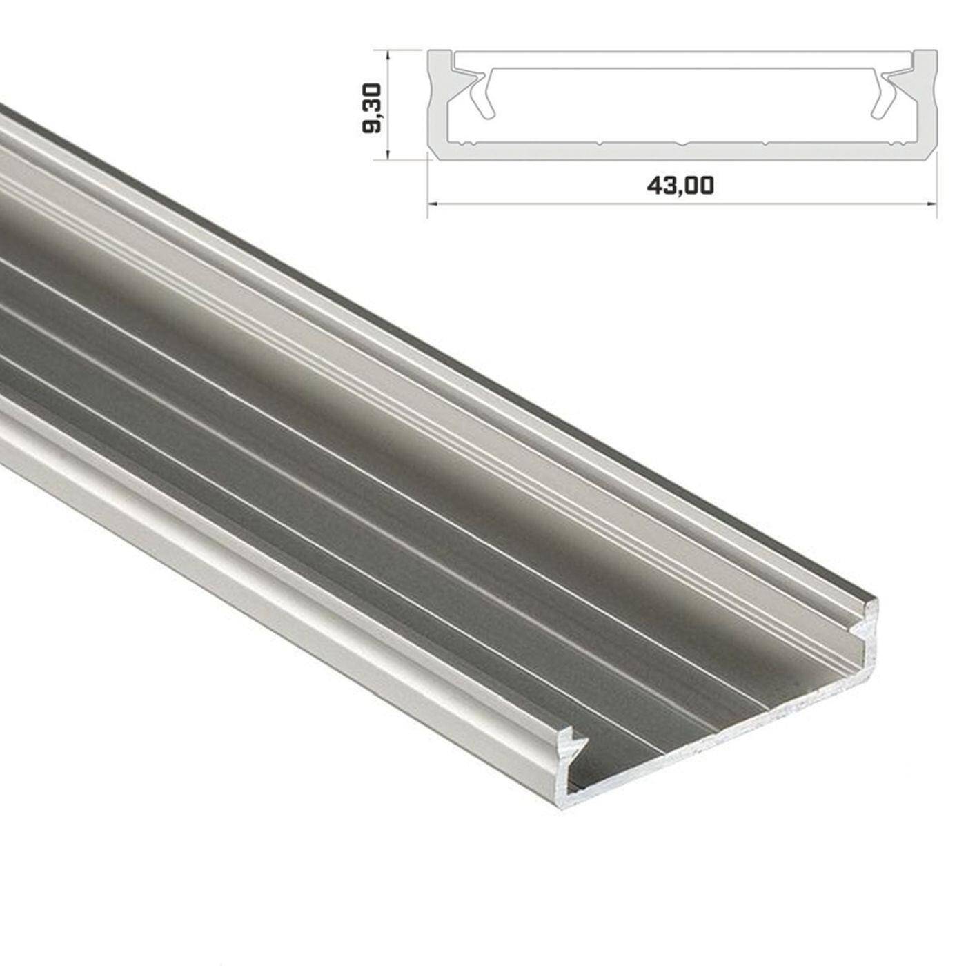 1m LED profile Solis Silver 43x9mm Aluminium Mounting profile for 38mm LED strips