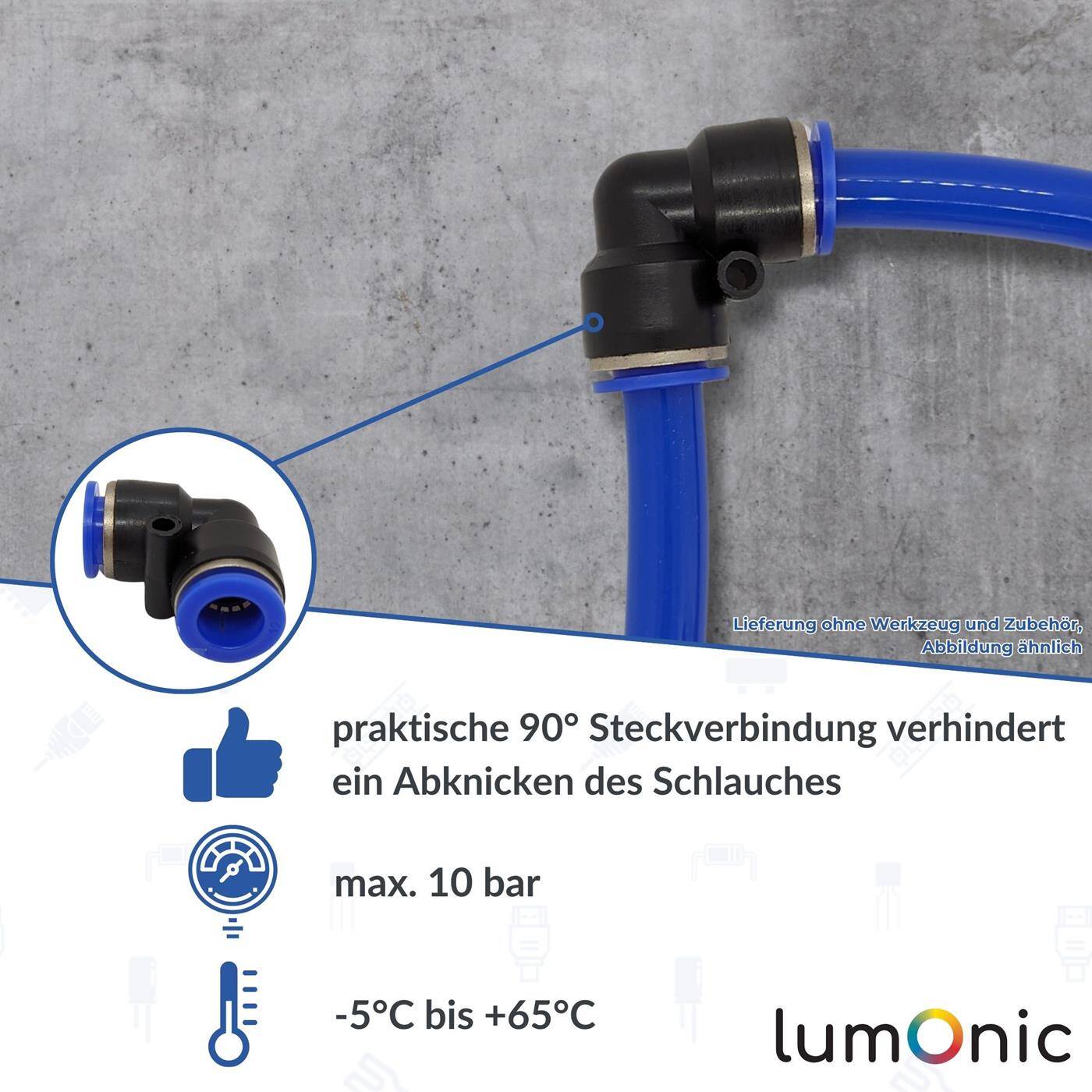 PU hose 90° connector 10mm Angle connector L-connector Pneumatic plug connector Hose connector Compressed air PU hose 90° connector 10mm Angle connector L-connector Pneumatic plug connector Hose connector Compressed air