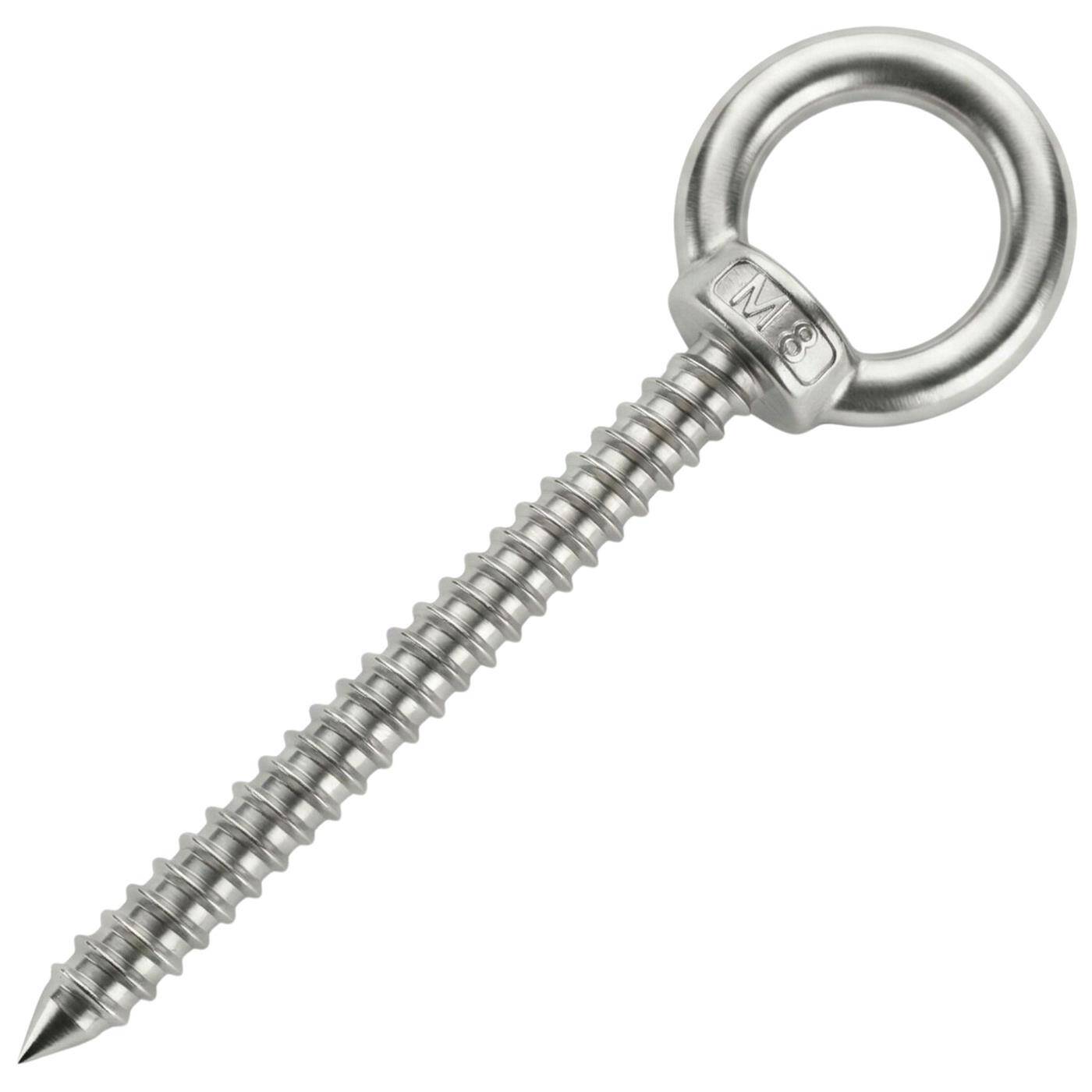 Lumonic Eye bolt V2A stainless steel with wood thread | M8x80mm |  | Attachment to beams/wooden posts | Eyebolt for awning, hammock, swing + chains