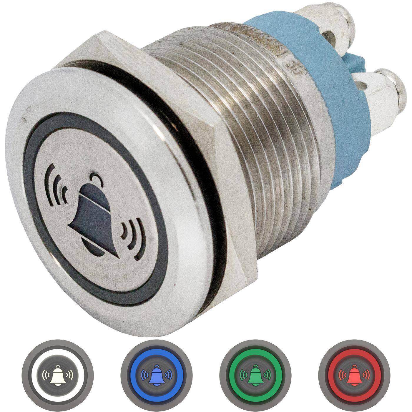 Stainless steel Push button Flat Ø19mm Bell LED Cold White IP65 Screw Connection 250V 3A Vandal-proof