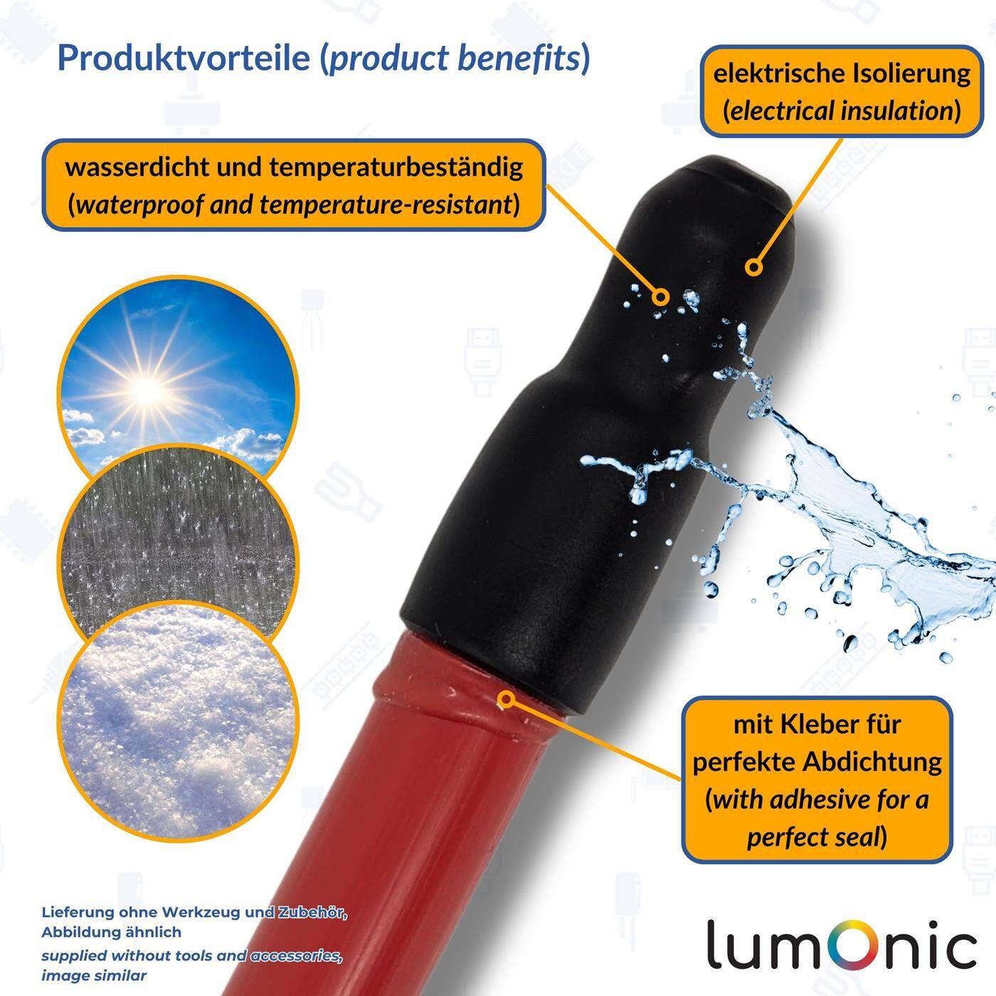Warmschrumpf Endkappe mit Kleber 20 -> 6mm schwarz Verhältnis 3:1 vernetztes Polyolefin Schrumpfkappe für Kabel, Rohre und Seile