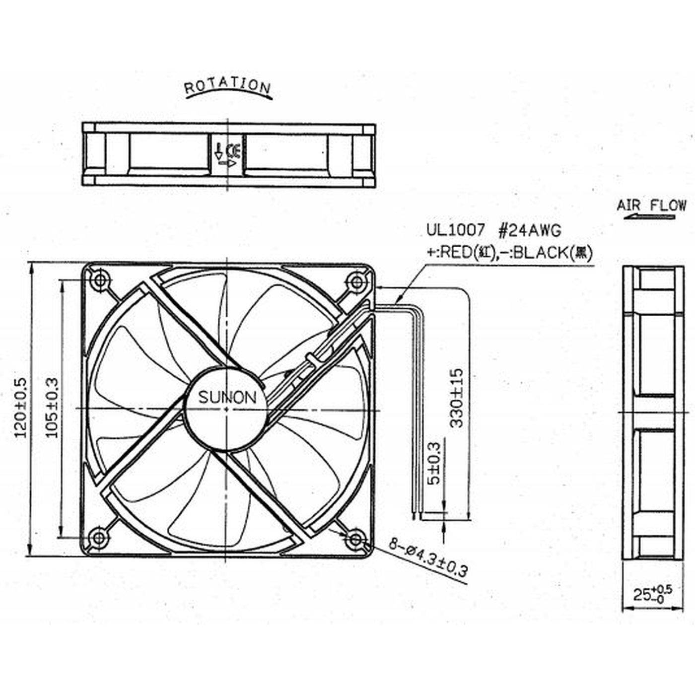 Fan 12V DC 1,9W 120x120x25mm 93,4m³/h 1600U/Min 93,4m³/h Sunon HAC0251S4-999