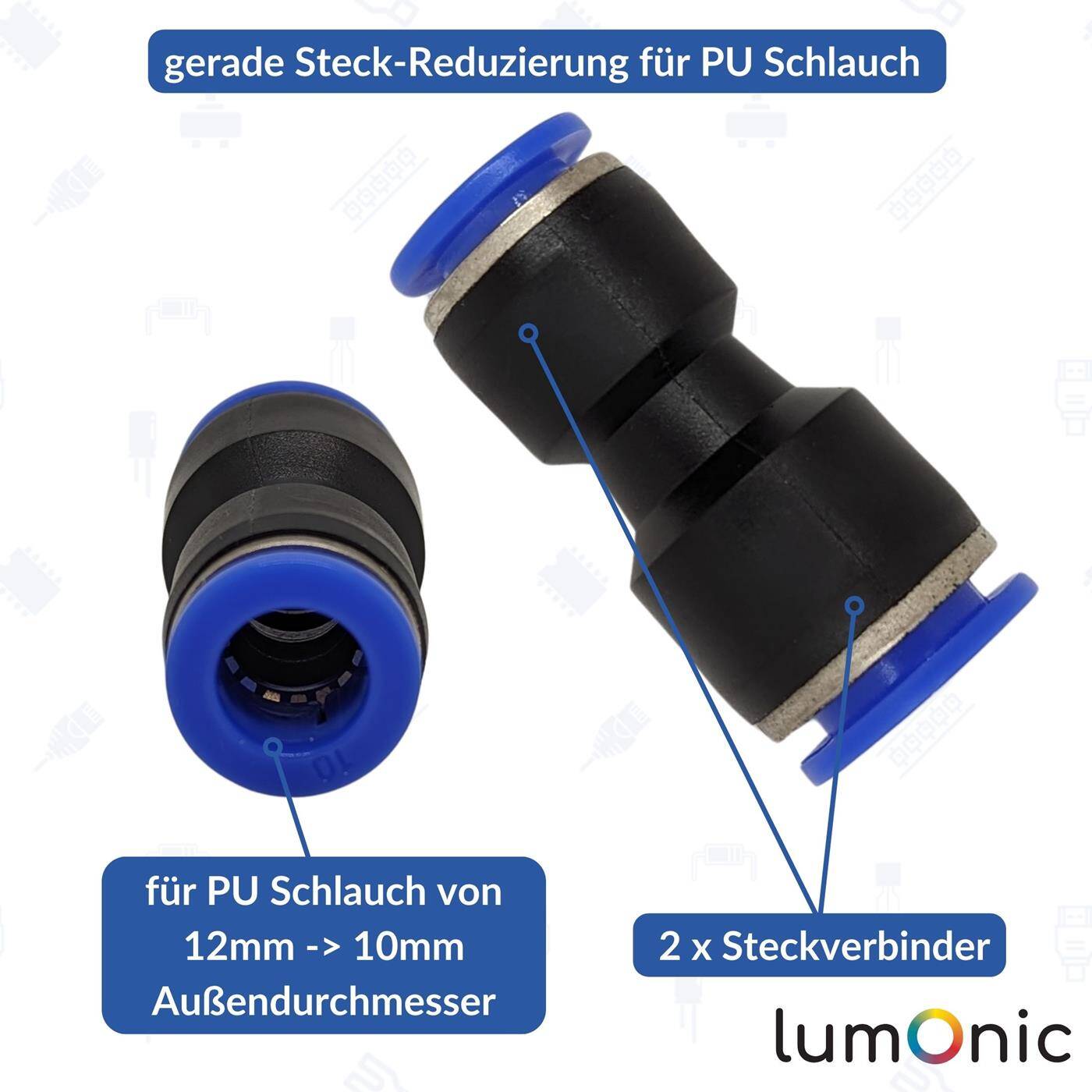 PU Schlauch Steckverbinder Reduzierung 12mm -> 10mm gerade Schnellverschluss Druckluft Reduzierung Schlauchreduzierung Pneumatik & Automatisierung