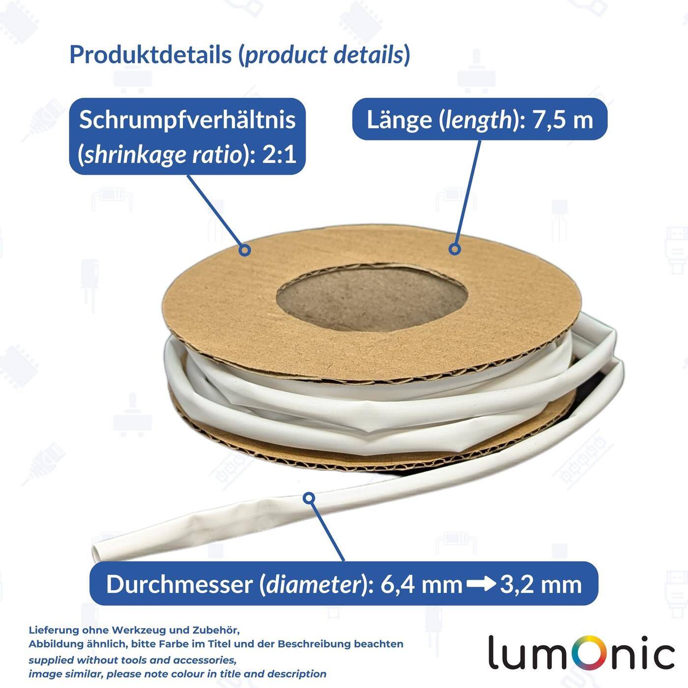 7,5m Schrumpfschlauch Box 2:1 6,4 -> 3,2mm Gelb