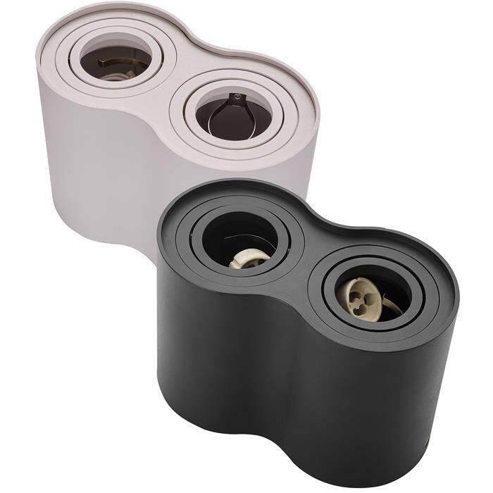 LED Aufbaurahmen Twin Rund 175x95x125mm Weiß Aluminium Schwenkbar Spot GU10 MR16 LED Aufbaurahmen Twin Rund 175x95x125mm Weiß Aluminium Schwenkbar Spot GU10 MR16