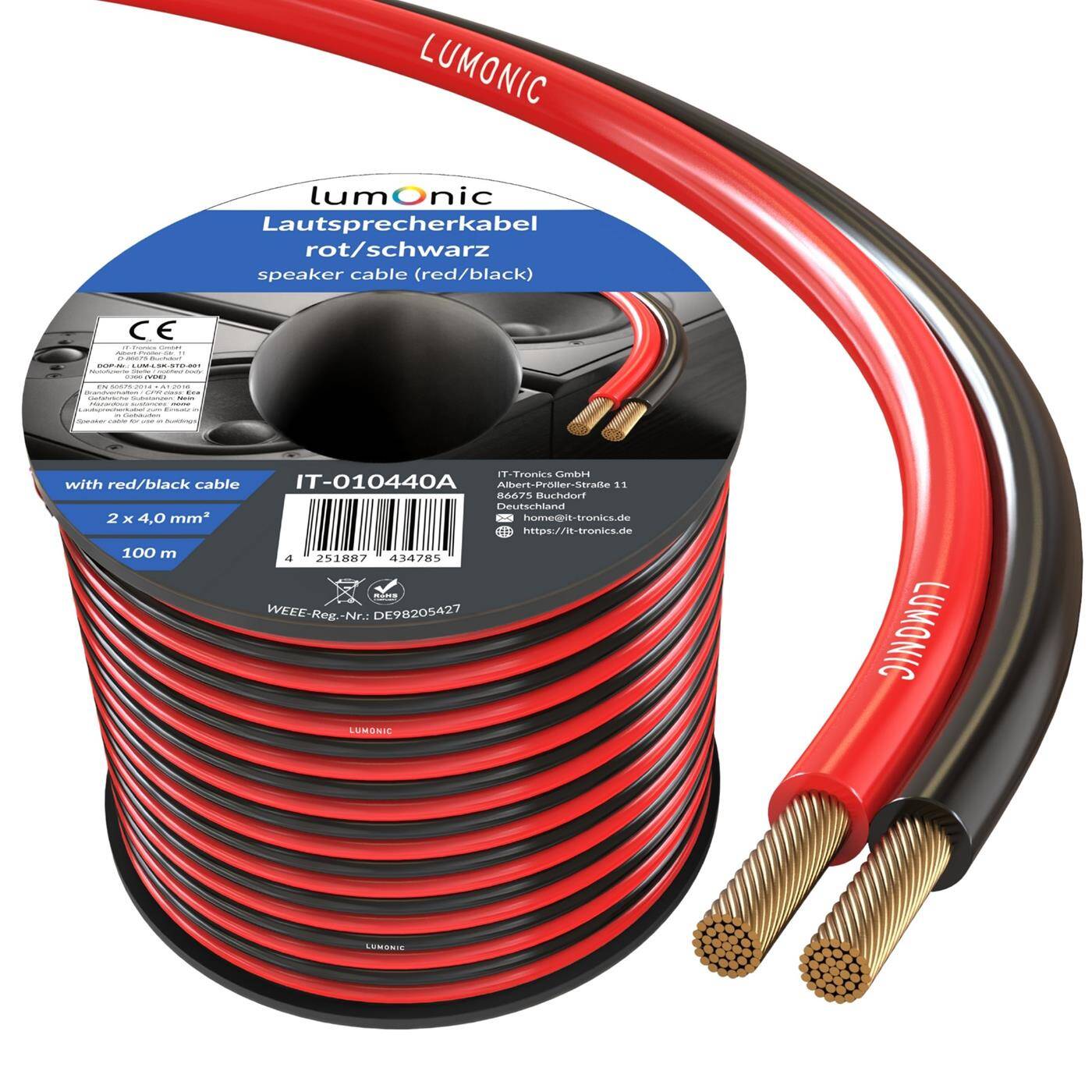 100m Speaker cables 2x 4mm² Red Black CCA HiFi speaker cable Audio twin line 100m Speaker cables 2x 4mm² Red Black CCA HiFi speaker cable Audio twin line