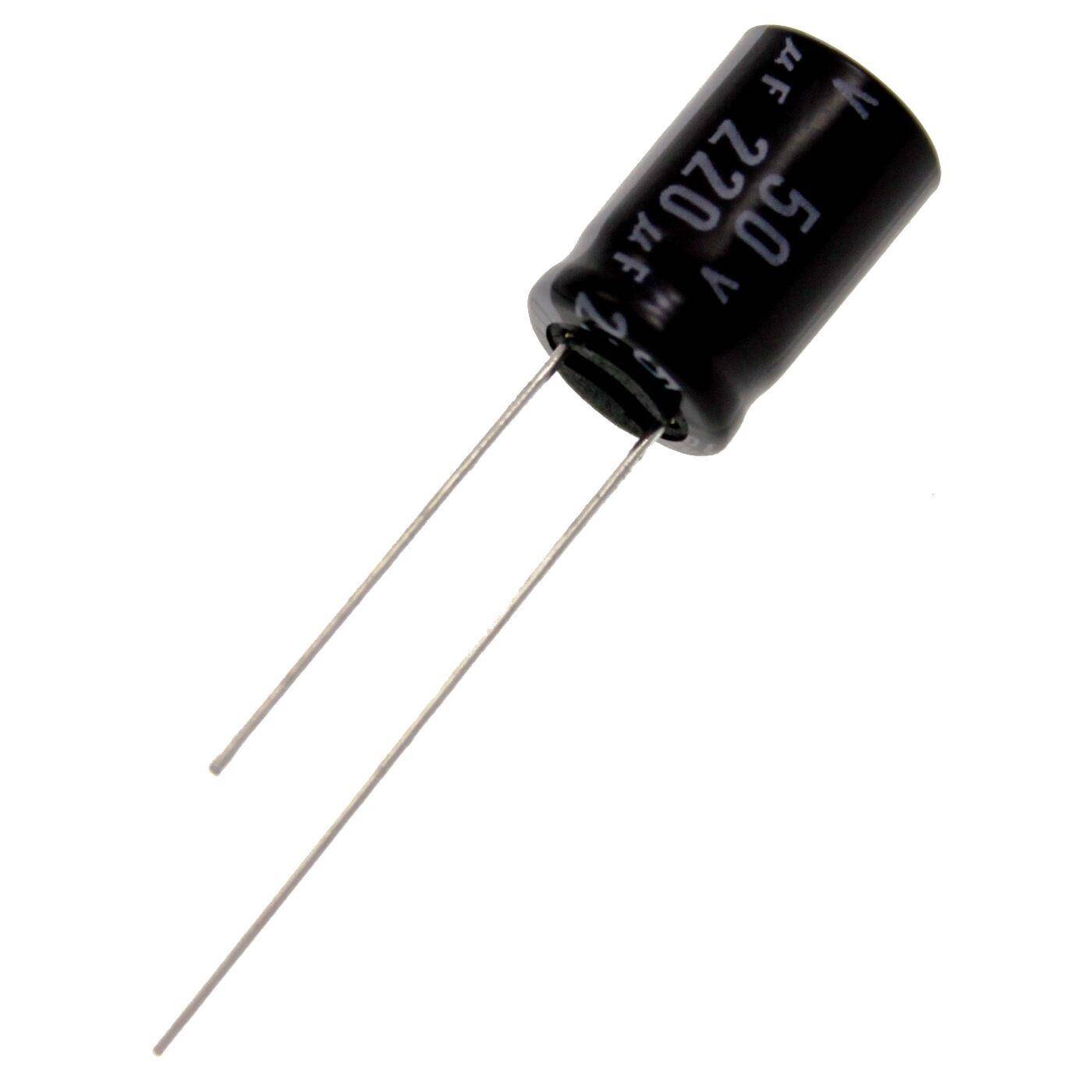 Elko Kondensator Radial 220µF 50V | Elektrolytkondensator bis zu einer Temperatur von 105°C | 10x16mm | 220uF EKE00DD322M Vishay