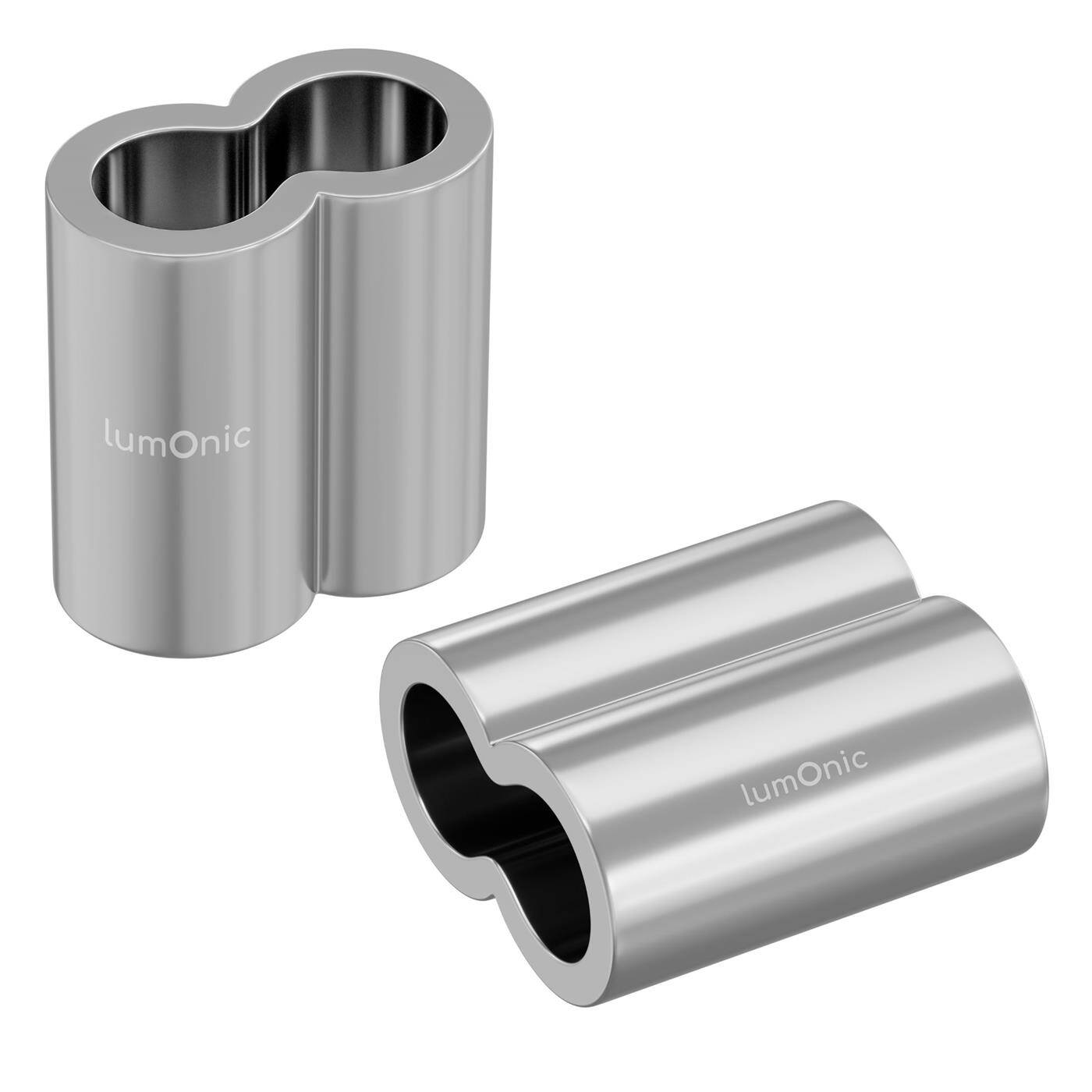 Lumonic Pressklemme für Ø3mm Drahtseil | Aluminium | Doppelhülse | Seilklemme, Würgeklemme für Drahtseil, Seil | Drahtseilklemme für Rankhilfe, Wäscheleine, Lampen, Sichtschutz, Sonnensegel, Zaun, Pflanzenhalterung