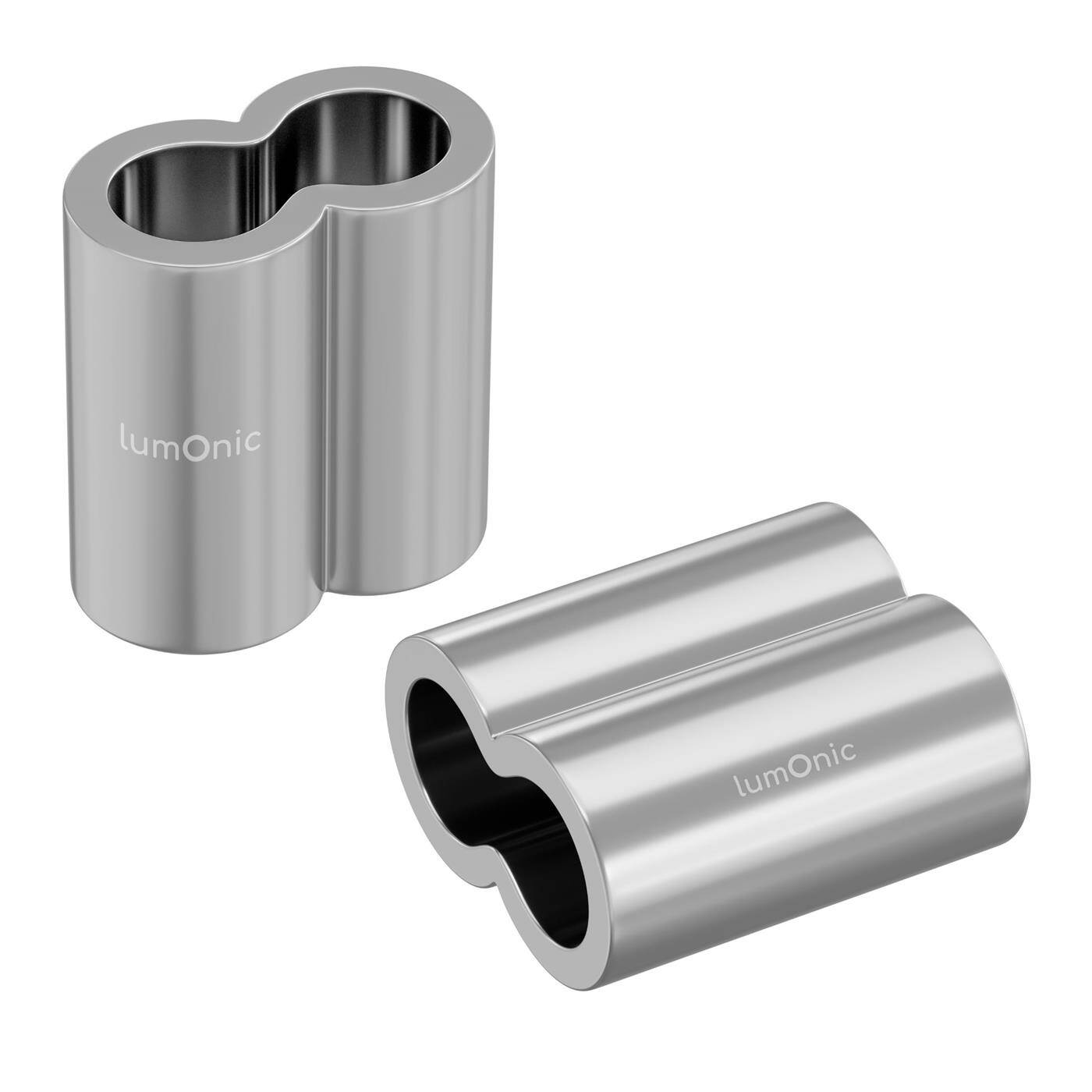 Lumonic Pressklemme für Ø2mm Drahtseil | Aluminium | Doppelhülse | Seilklemme, Würgeklemme für Drahtseil, Seil | Drahtseilklemme für Rankhilfe, Wäscheleine, Lampen, Sichtschutz, Sonnensegel, Zaun, Pflanzenhalterung