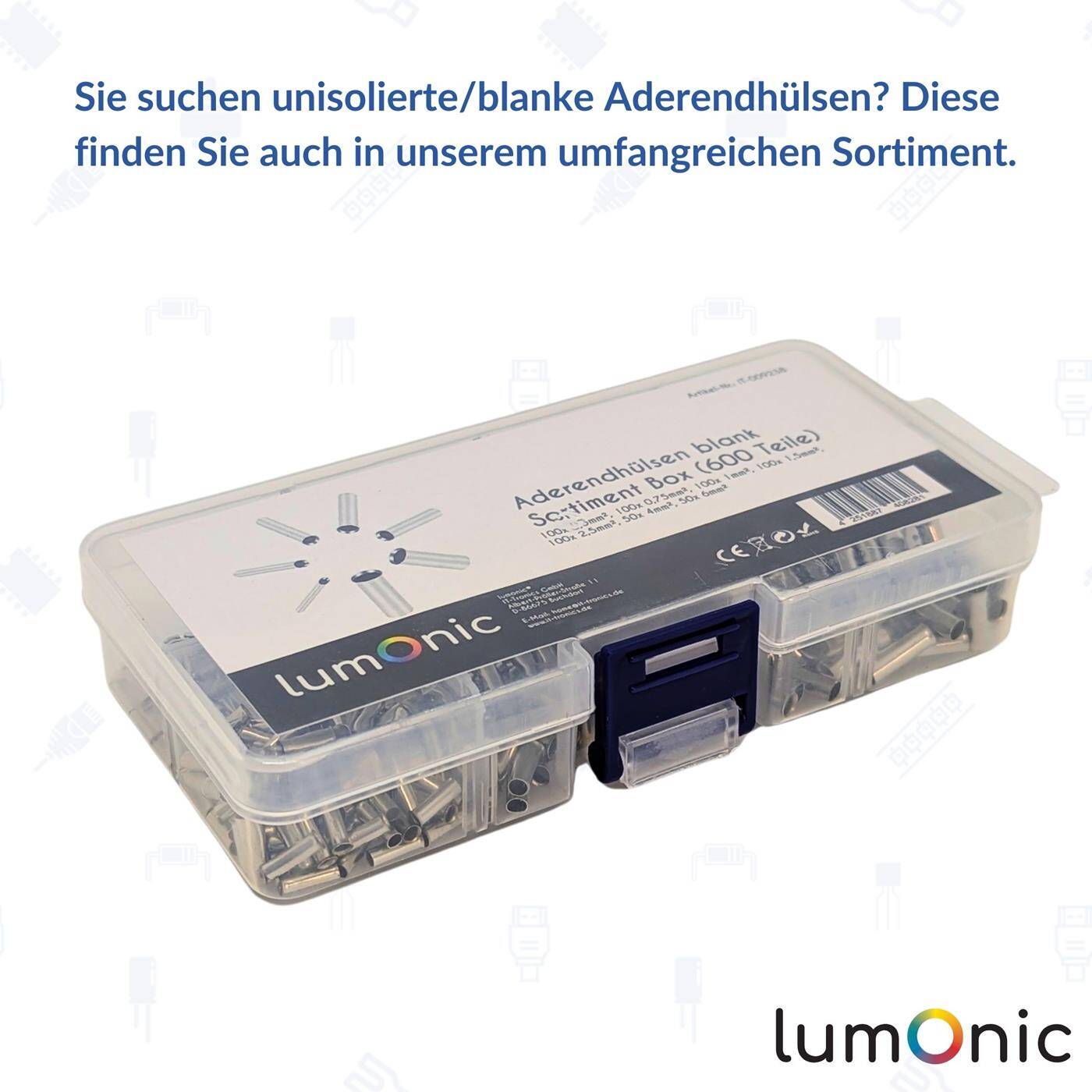 Lumonic I Insulated wire end ferrules set I 0,5 bis 2,5mm² I 600 parts I Wire end ferrules assortment I Ideal for electricians