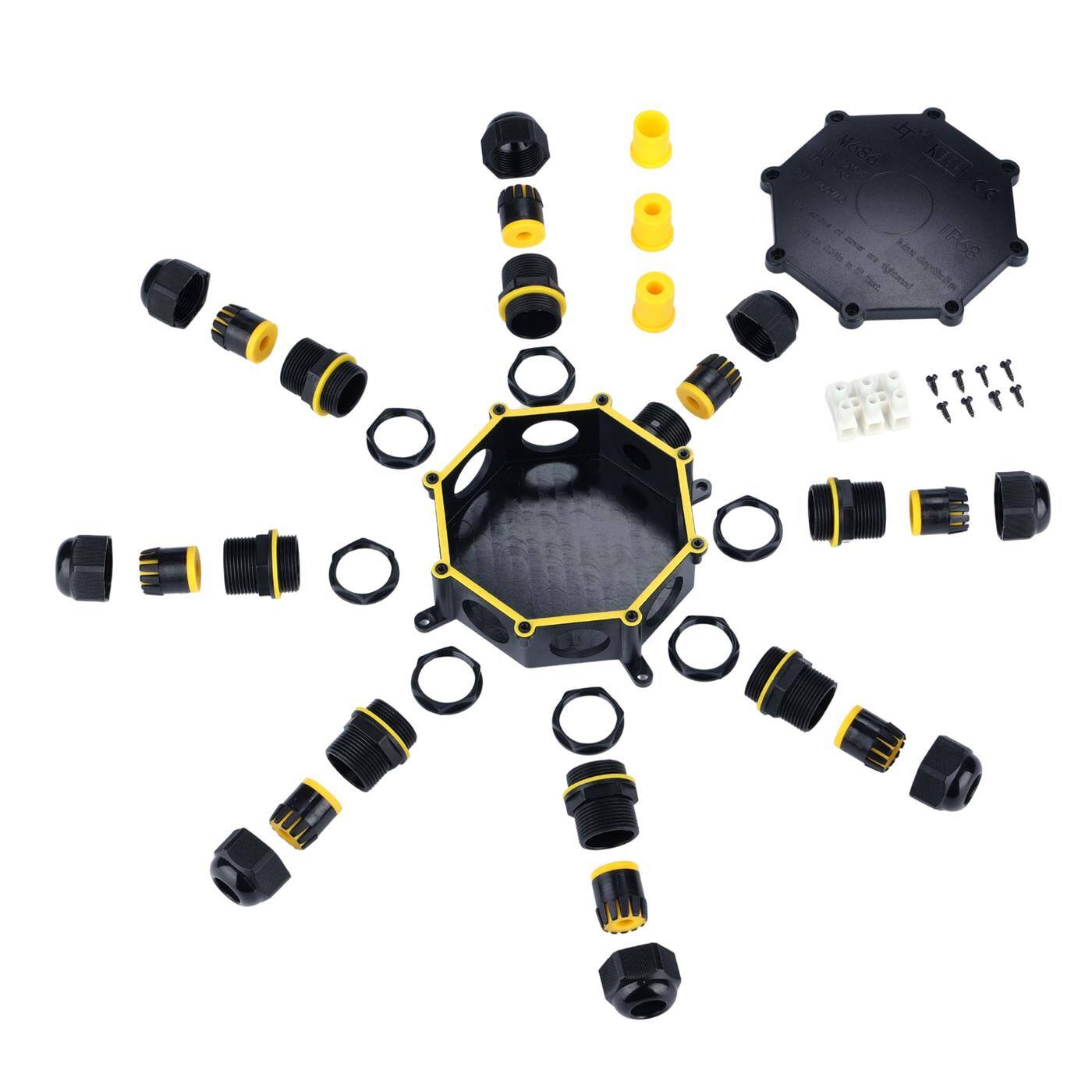 8-Wege Abzweigdose wasserdicht IP68, schnelle, sichere Kabelverteilung, für Kabel 0,5-4mm², UV-Beständig, -40°C bis+ 105°C, Verteilerdose für Outdoor, Garten, Erdkabel