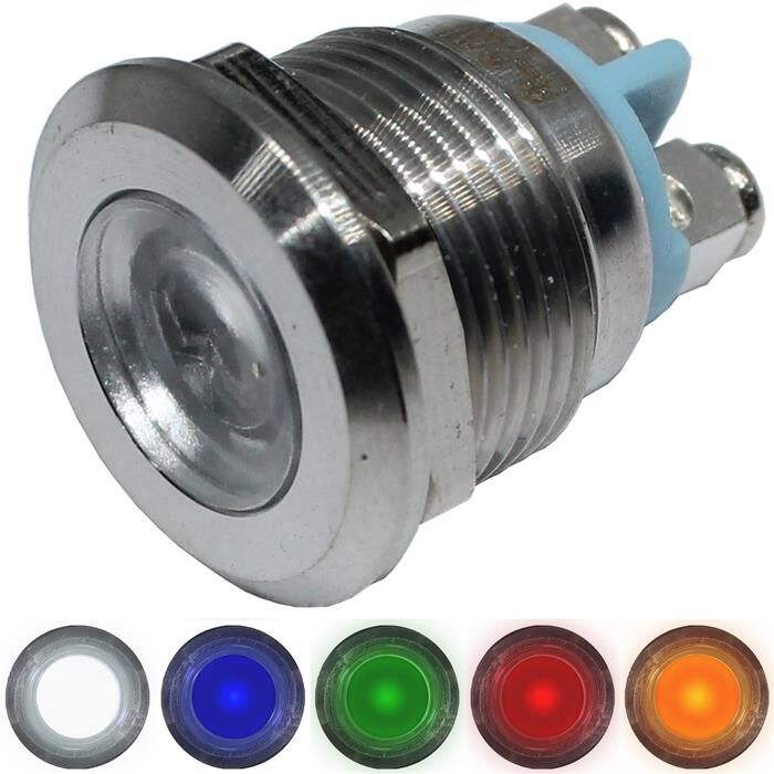 Edelstahl Kontrollleuchte V2A Signalleuchte Ø19mm LED Kalt Weiß IP67 Schraubanschluss Ø22x28mm -25...+70°C