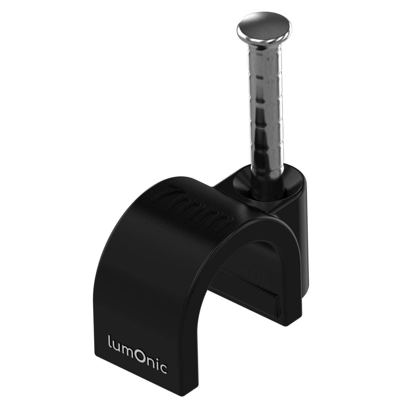 Lumonic 100x Nagelschelle 7mm für Kabel schwarz - Kabelschelle mit 18mm Nagel z.B. zur Befestigung an der Wand - Kabelklemmen verschiedene Größen 4-14mm