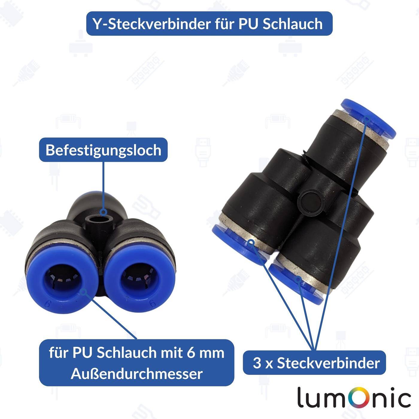 PU Schlauch Y-Steckverbinder 6mm Y-Stück Push-in pneumatischer Steckverbinder Y-Verteiler Druckluft & Automatisierung