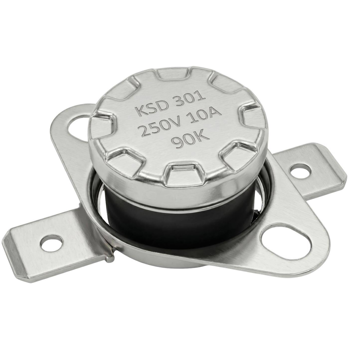 Lumonic KSD301 Temperaturschalter rund | 90°C ± 5°C | Schließer NO | max. 250V AC/10A | Flachstecker | Ø15×12mm | Thermoschalter, Bimetall | Kaffeemaschinen, Bügeleisen, Backöfen, Heizungen