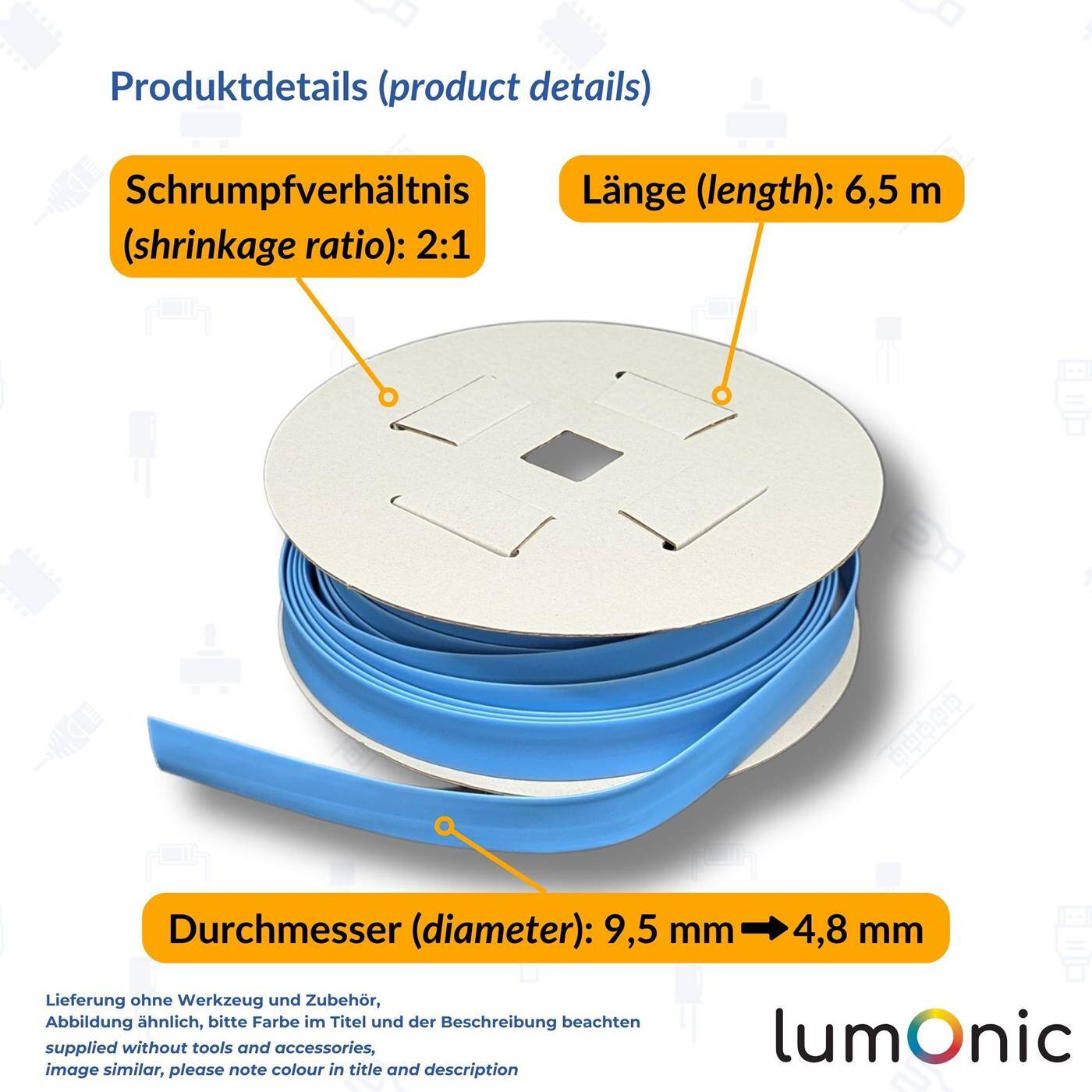 Lumonic 6,5m Schrumpfschlauch Box 2:1 Grün Gelb - Hier von: 9,5mm auf 4,8mm - Dickwandiger Schrumfpschlauch in verschiedenen Größen