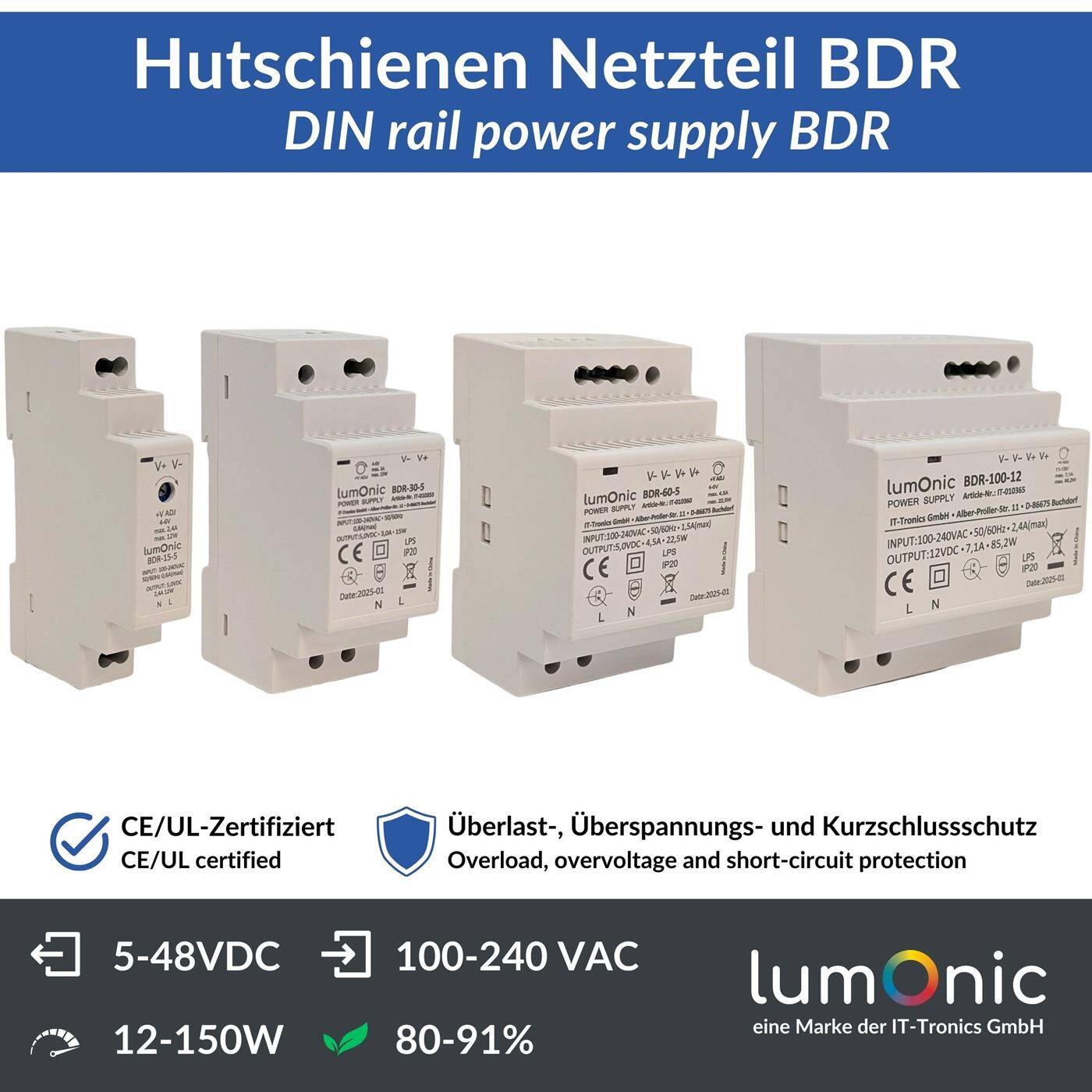 Top-hat rail power supply unit BDR-15-5 5V 12W Input 100-240VAC Overload protection DIN-Rail switching power supply Switch cabinet