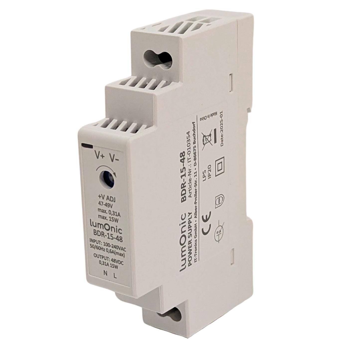 Lumonic I Netzteil Hutschiene BDR-15-48 I 48V / 15W I Input 100-240VAC I Überlastschutz & kurzschlussfest I DIN-Rail Schaltnetzteil I Schaltschrank & Verteilerkasten