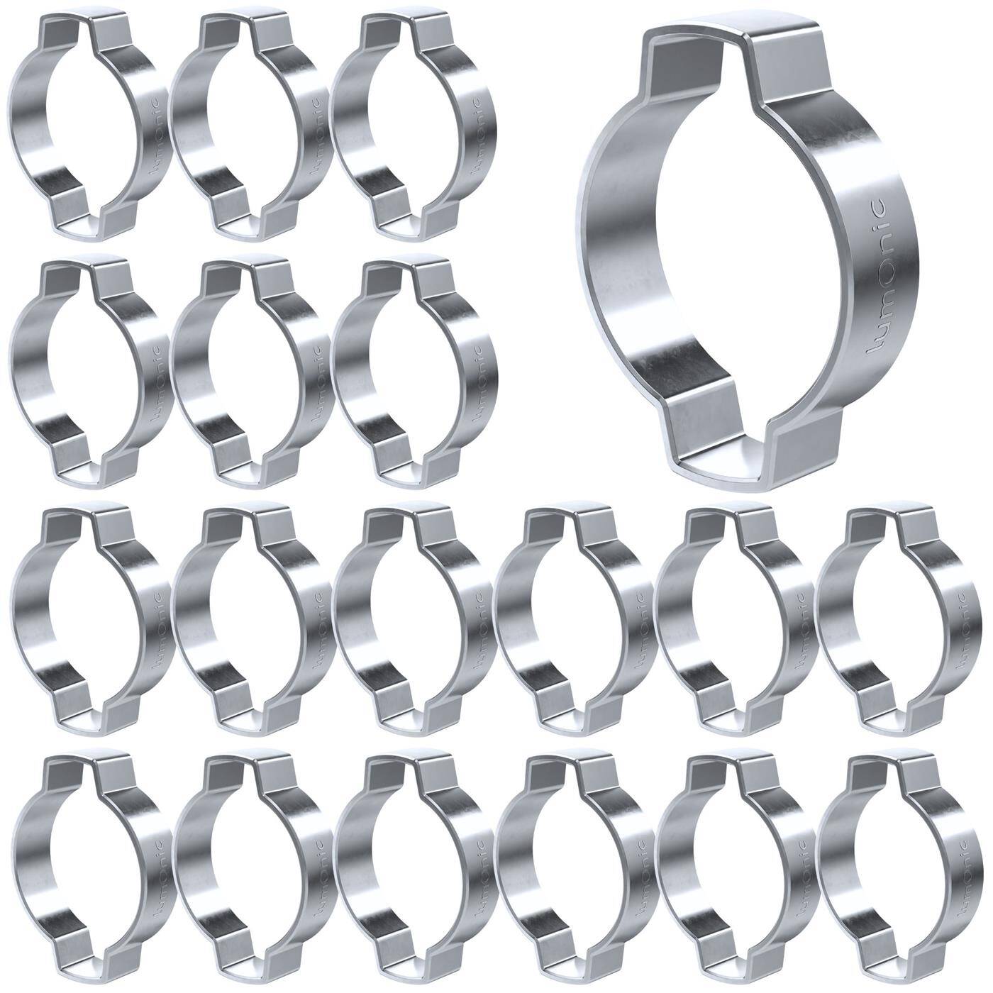 Lumonic I 20x 2-ear clip 25-28mm I Steel Galvanised I Two-ear clamp I Hose clamp I for Compressed air, Pipe systems, Garden, CAR