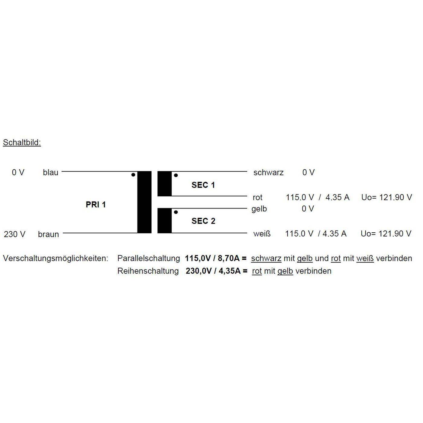 Lumonic Ringkerntrafo Transformator 1000VA 2x115V für Audio, Industrie, Halogen und Schienensysteme - 230V Eingangsspannung - 230V Sekundärspannung - Modell RTO-826073