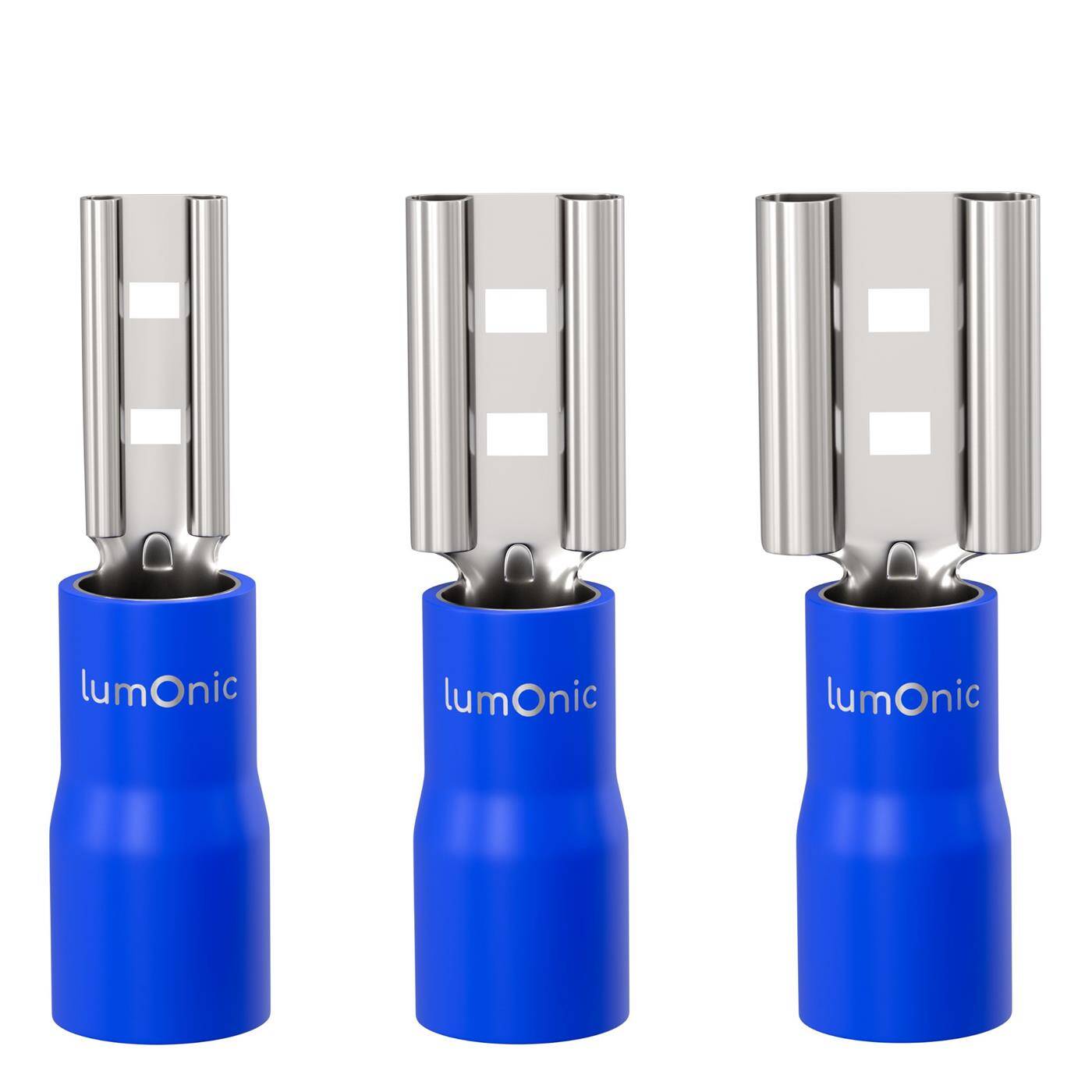 Lumonic 25x Flachsteckhülse 1,5-2,5mm²  | für Flachstecker 0,8 x 2,8mm | teilisoliert | Kabelverbinder ohne Löten | Messing verzinnt | KFZ, Maschinenbau