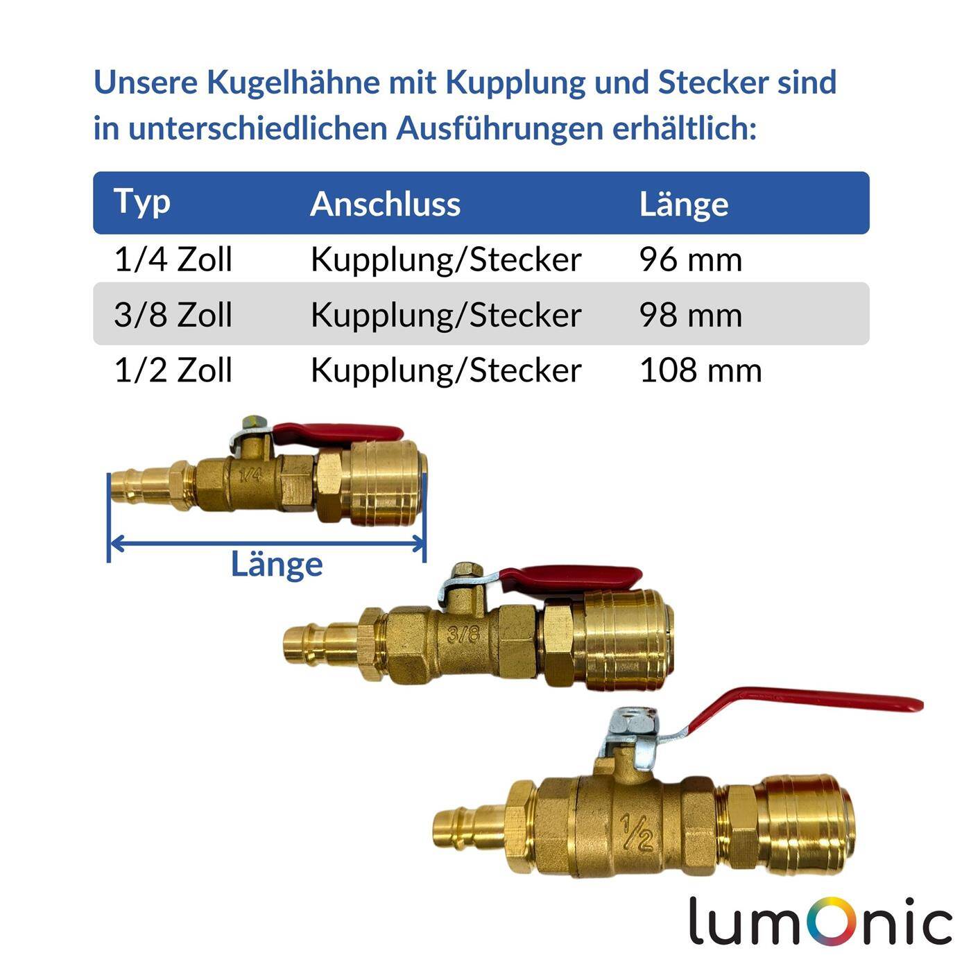 Ball valve 3/8 Customs with quick coupling and plug Corrosion-resistant brass Stopcock for compressed air Workshop