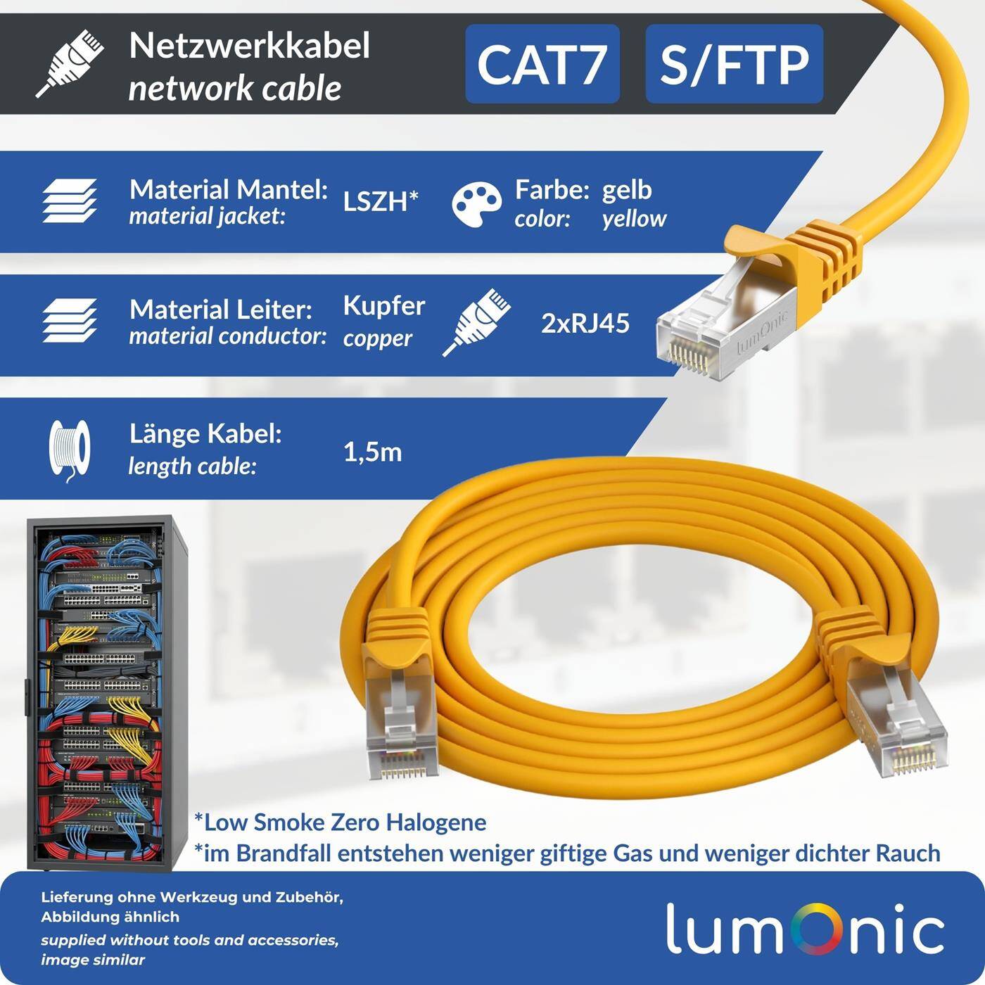 Lumonic CAT7 Patchkabel S/FTP 1,5m | RJ45 | Gelb | Ethernet LAN | Netzwerkkabel