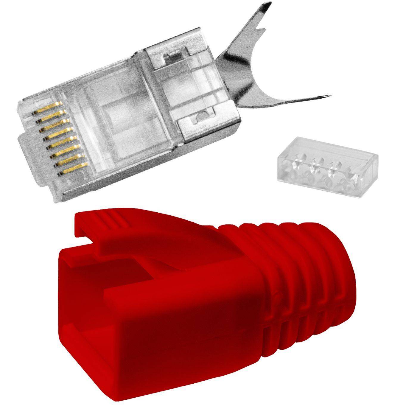 10x Netzwerkstecker RJ45 Stecker Rot CAT5 CAT6 CAT7 LAN vergoldete Kontakte