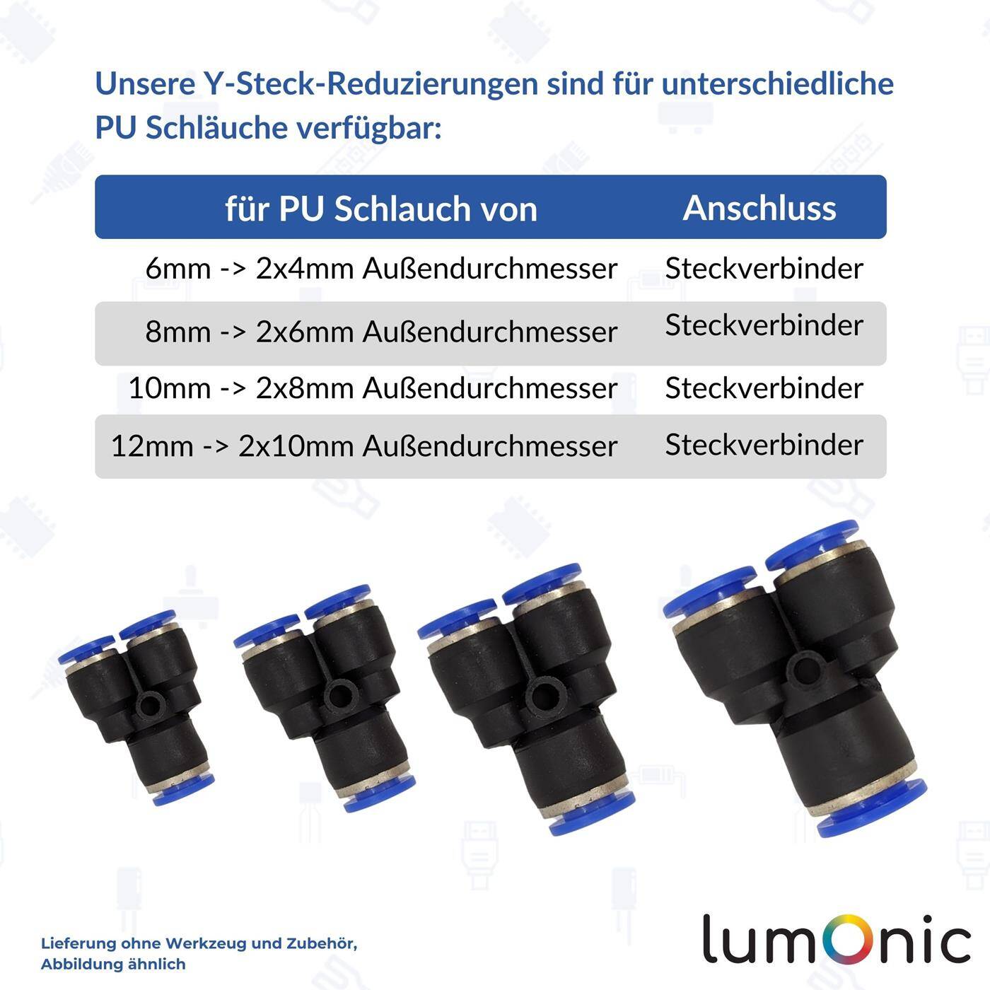 PU hose Y-connector reduction 12mm -> 2x10mm Y-piece Push-in Pneumatic plug connector Y-distributor reducing Compressed air
