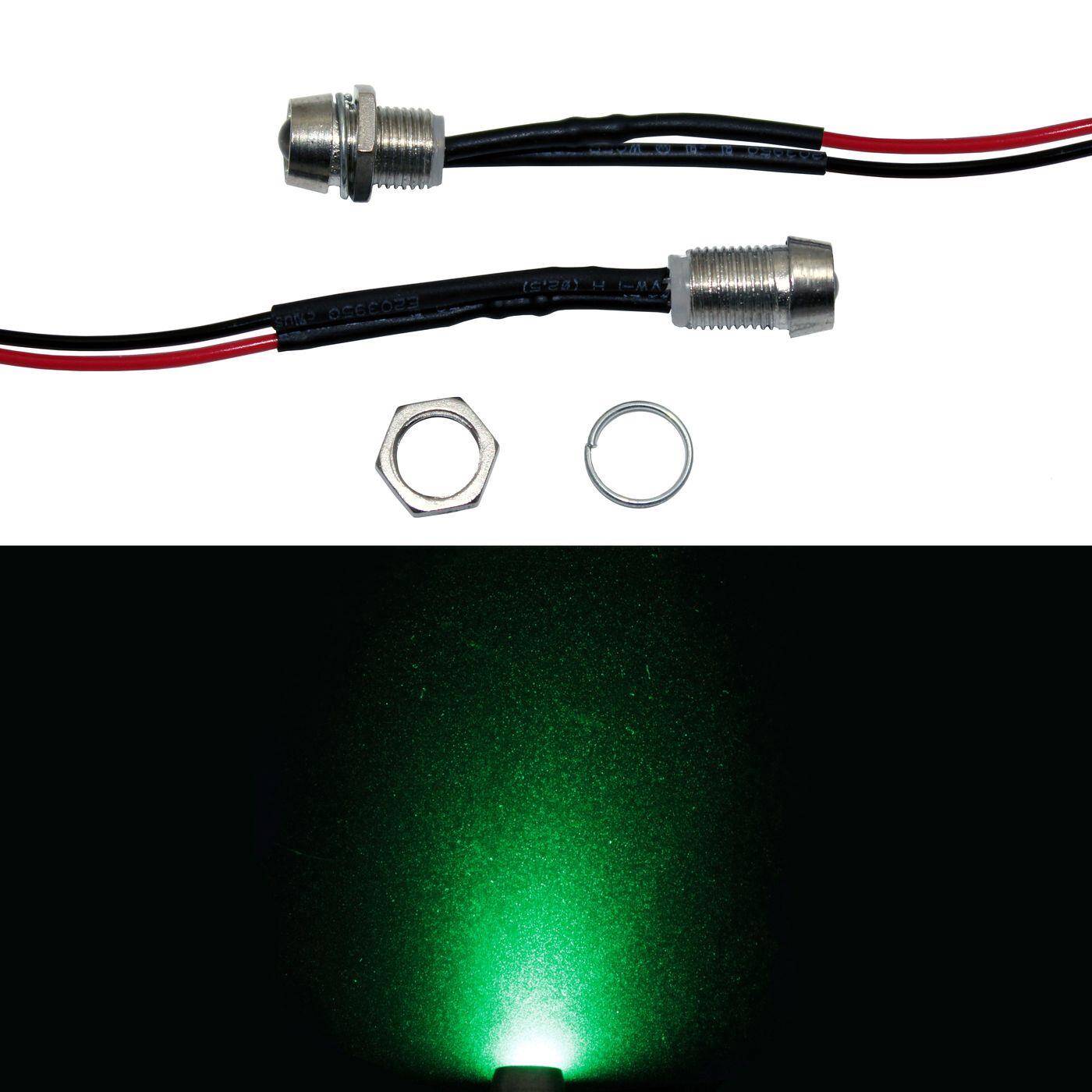 Lumonic 10x Superhelle Schraub LEDs mit Vorwiderstand für 12V Anwendungen - High Power LEDs mit Anschlusskabel zum selber Löten DIY in Farbe Grün - Durchmesser: 5mm