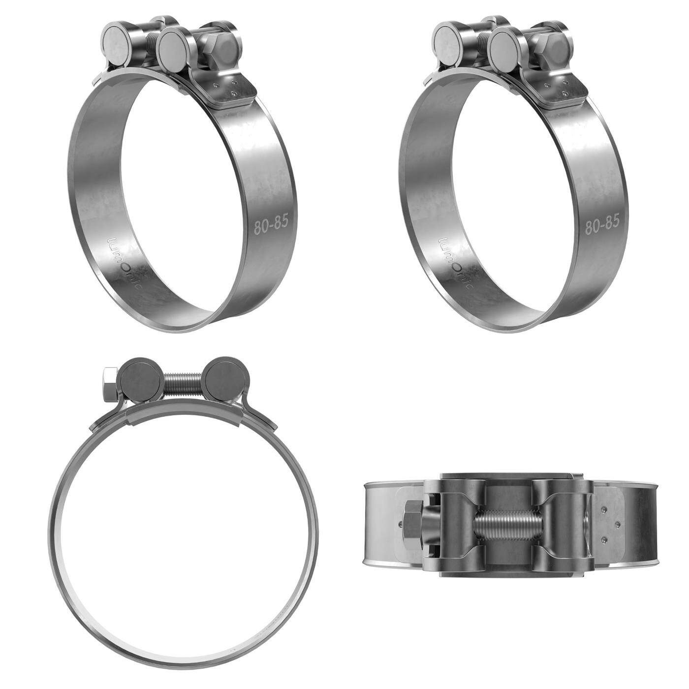 4x Lumonic Hinge pin clamp Stainless steel 80-85mm V2A Exhaust clamp for construction cars trucks