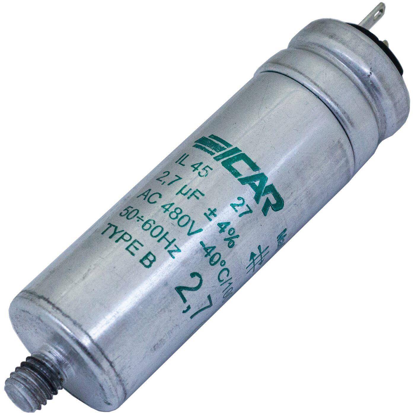 Anlaufkondensator Motorkondensator 2,7µF 480V 25x78mm Stecker 2,8x0,8mm ICAR 2,7uF