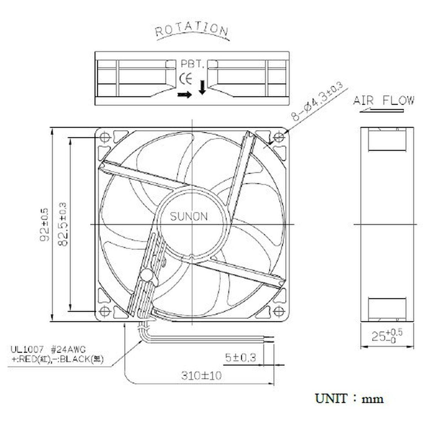Fan 12V DC 1,26W 92x92x25mm 76,4m³/h 2700U/Min 76,4m³/h Sunon MF92251V21000UA99