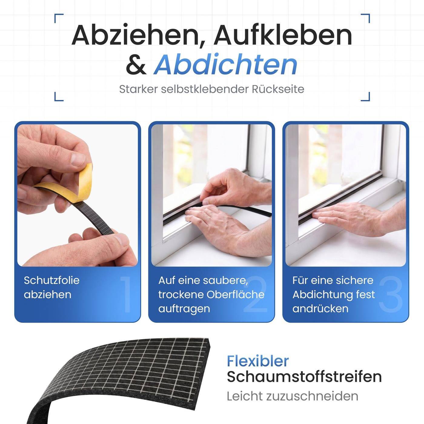 Lumonic 10m EPDM Dichtungsband Selbstklebend 20mm x 4mm | Moosgummi Dichtband für Fenster + Türen | Fensterdichtung, Türdichtung, Gummidichtung zum Kälteschutz