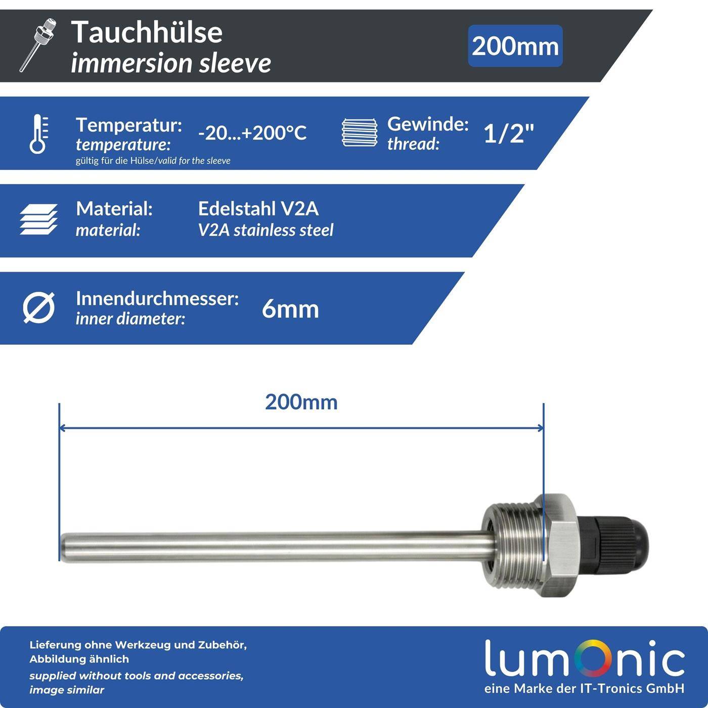 2x immersion sleeve V2A stainless steel 3/4 inch 200mm for 6mm temperature sensor for solar heating buffer tank + Smart Home