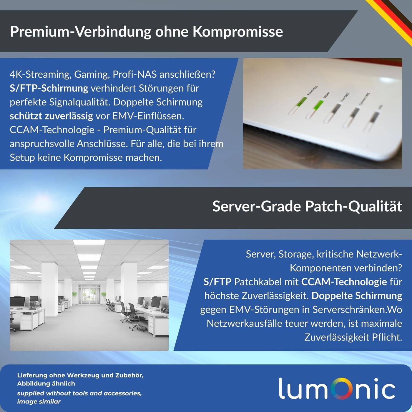 Lumonic LAN Netzwerkkabel 100m | LAN Kabel CAT6 S/FTP | Patchkabel  4x 2x AWG26/7 (verseilt) | 250MHz 10 Gbit/s Ethernet